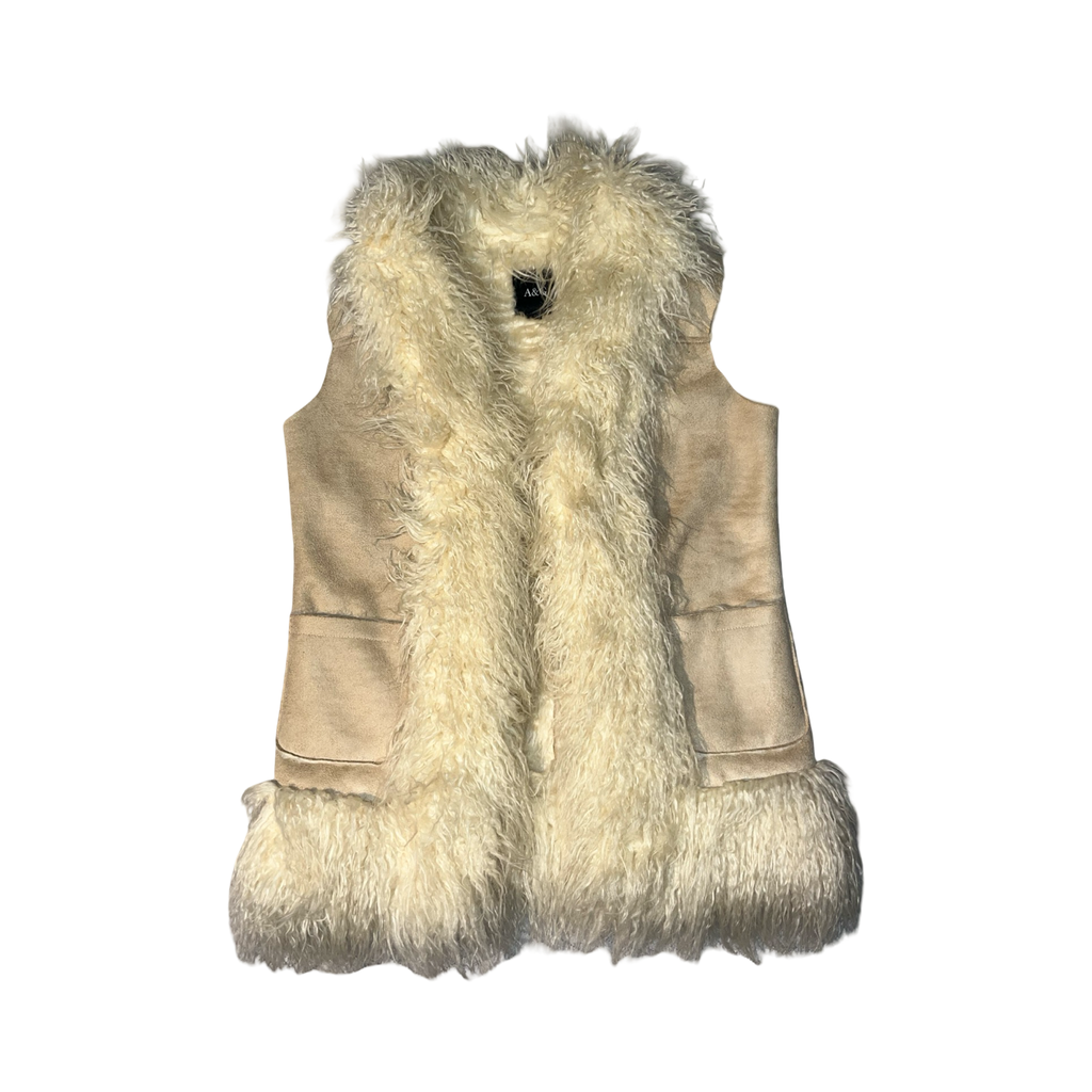 ANITA & GREEN vintage fluffy/ suede Afghan gilet ukS