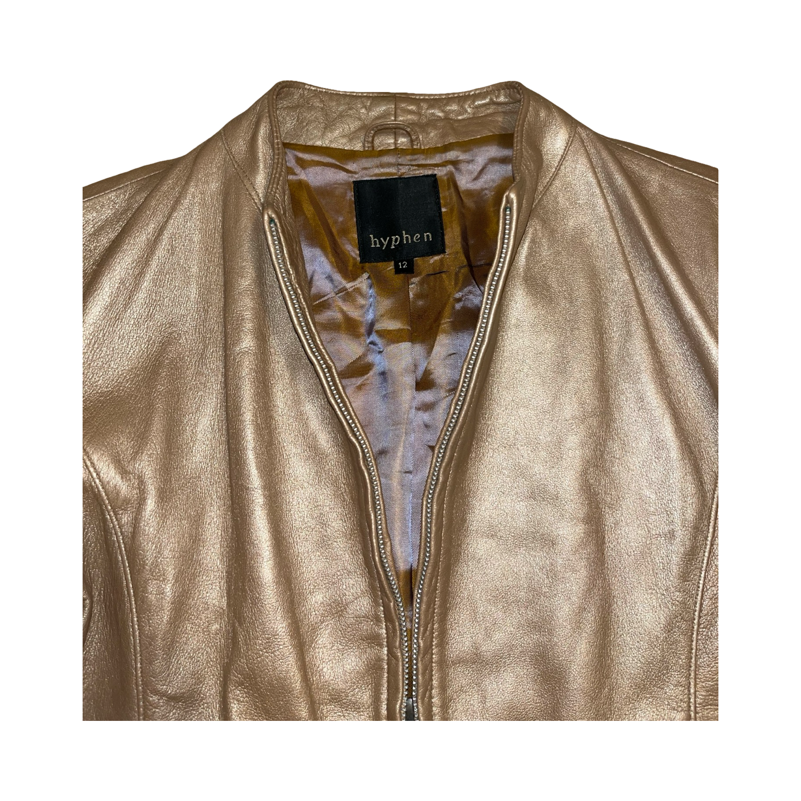 Hyphen gold metallic 2000’s genuine leather jacket uk 12