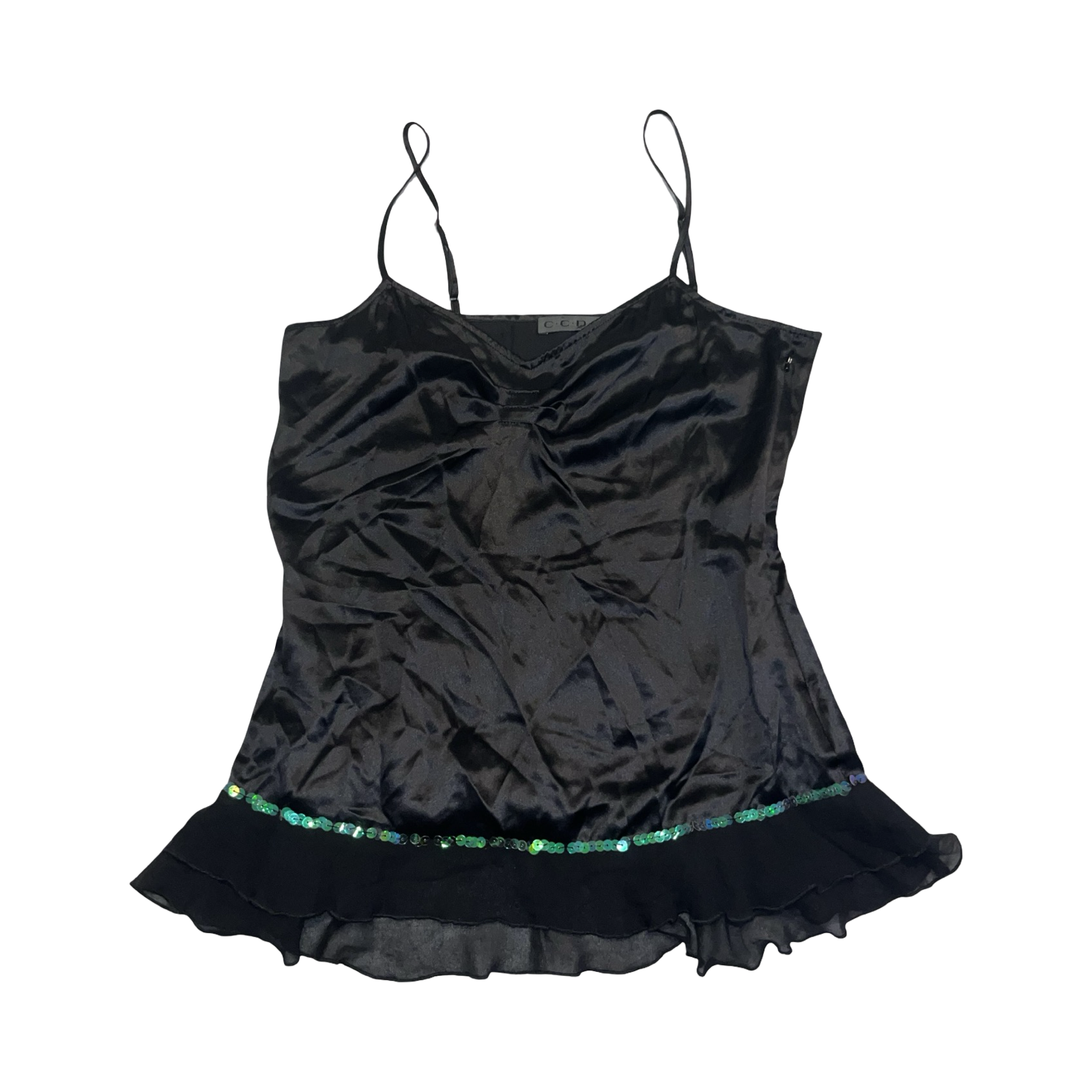 C•C•D•K black pure silk and sequin cami top ukS