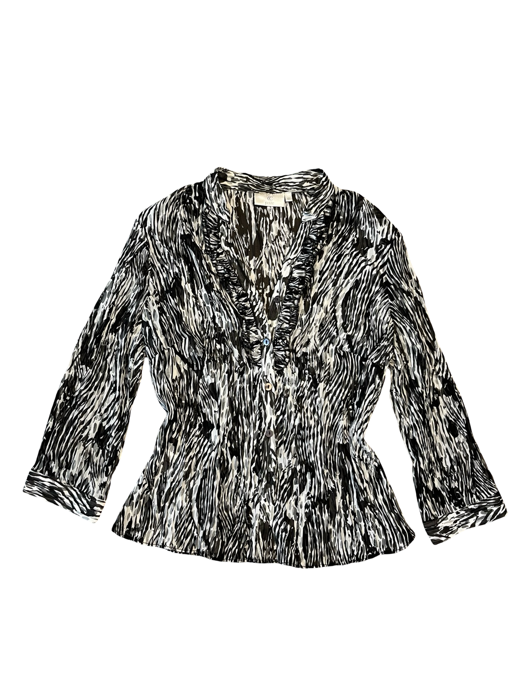 CC Petite Animal Print Ruffle Blouse UK 12 Top