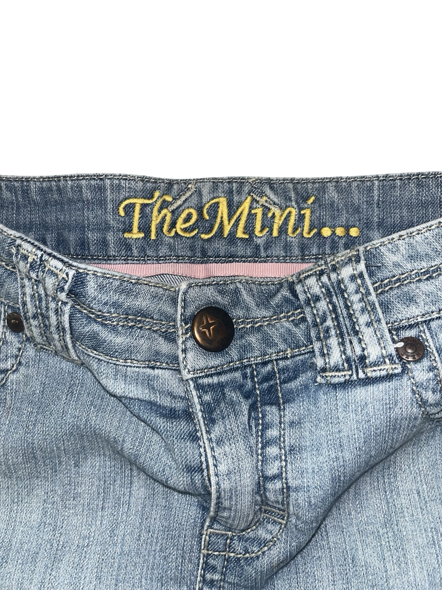 Y2K The Mini Low Rise Denim Mini Skirt Raw Hem Light Wash 2000s uk12
