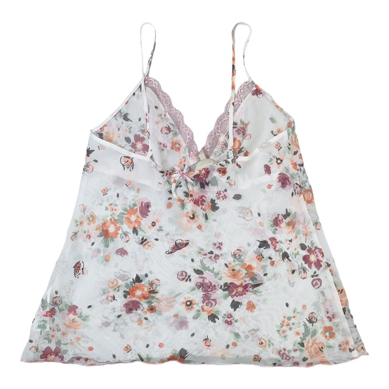 Presence white floral mesh cami top uk size10