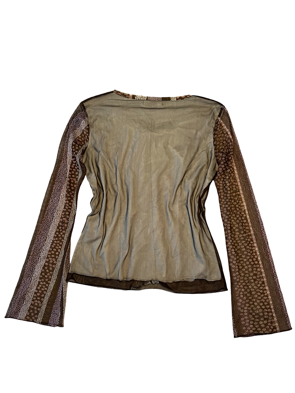 VILA Y2K Brown Mesh Lace Long Sleeve Top Size M/L | Fairy Grunge Boho