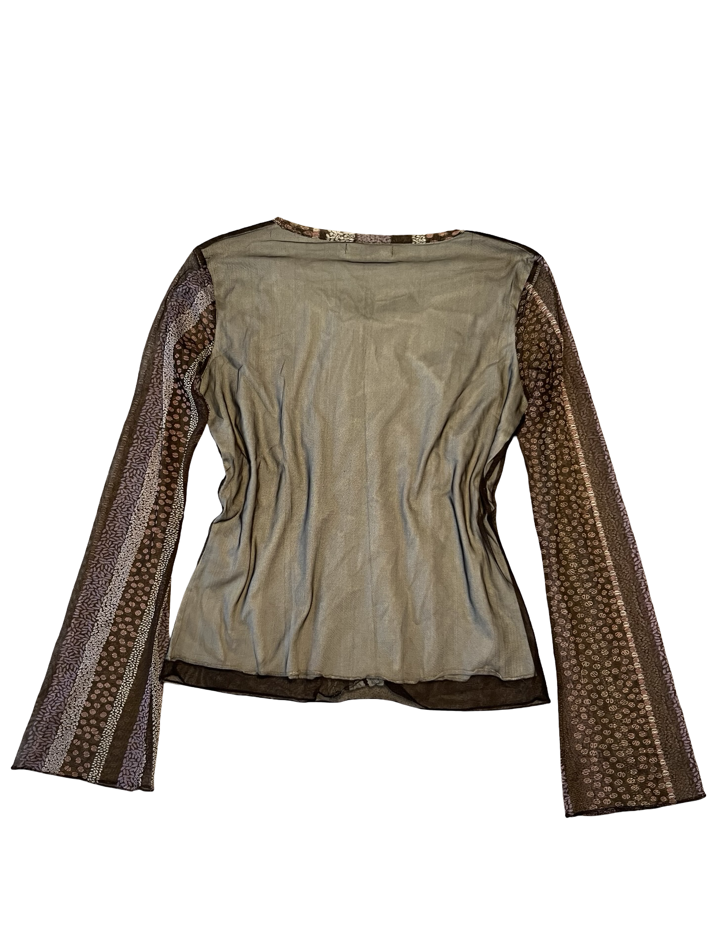 VILA Y2K Brown Mesh Lace Long Sleeve Top Size M/L | Fairy Grunge Boho