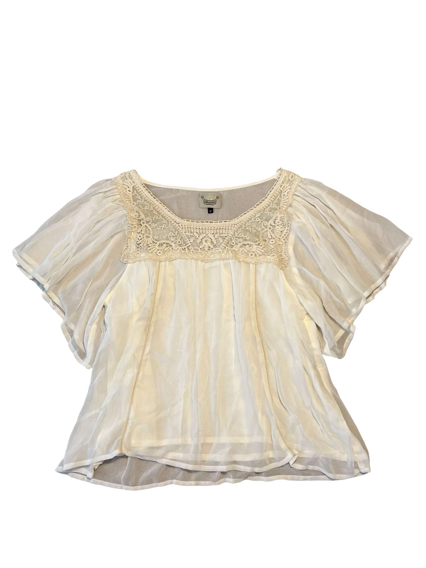 River Island Cream Chiffon Lace Blouse Size 12 | Boho Cottagecore