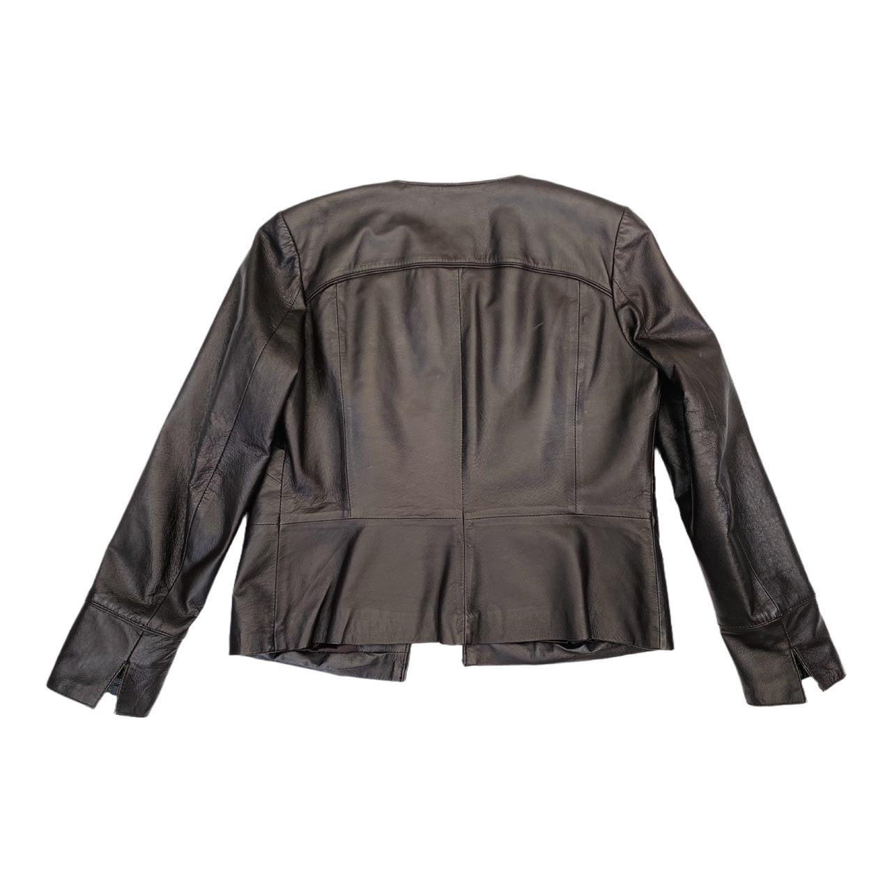 Wallis brown leather jacket with button front ukS