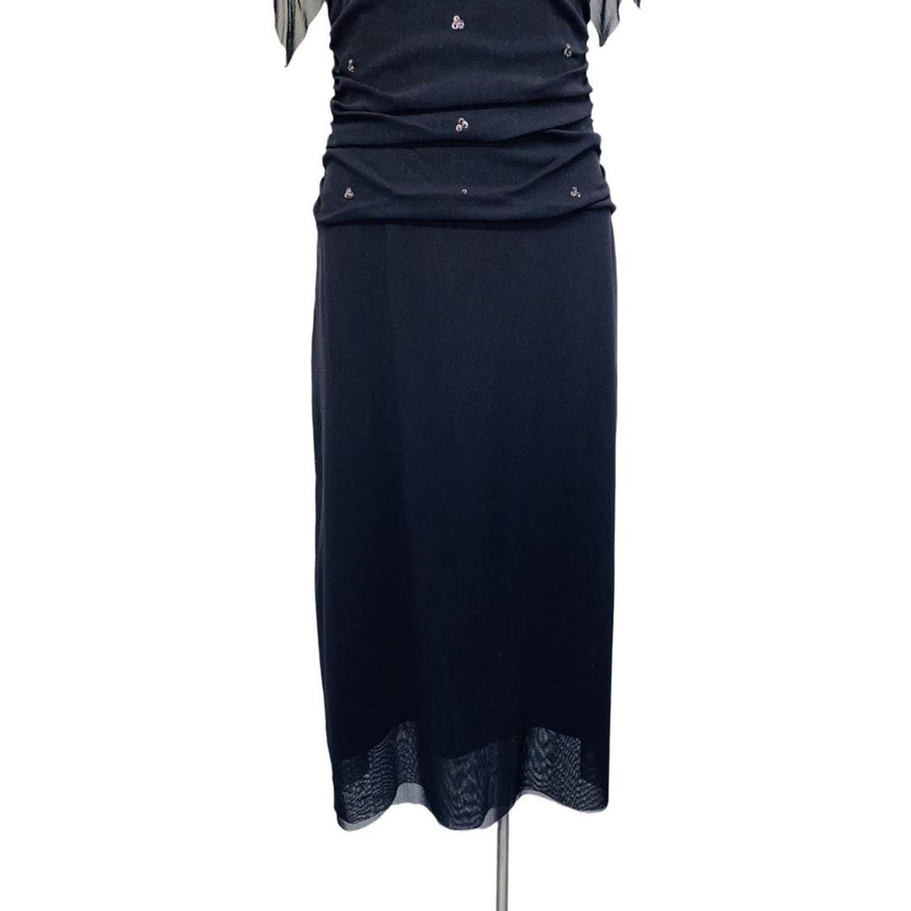 Black sheer chiffon sequin embellished Oasis evening dress uk14