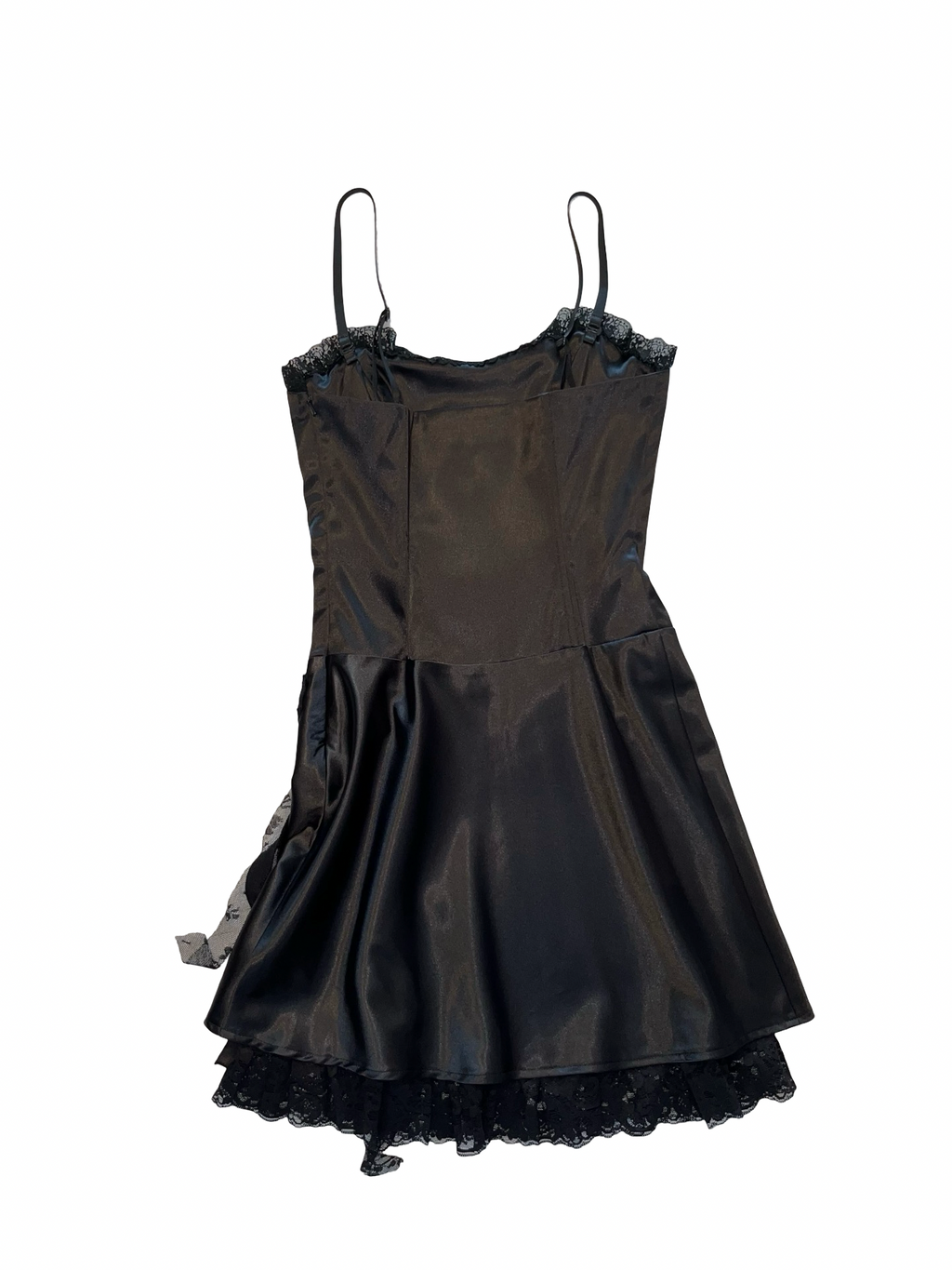 LOOK Black Satin Corset Style Mini Dress Goth Fairy uk8