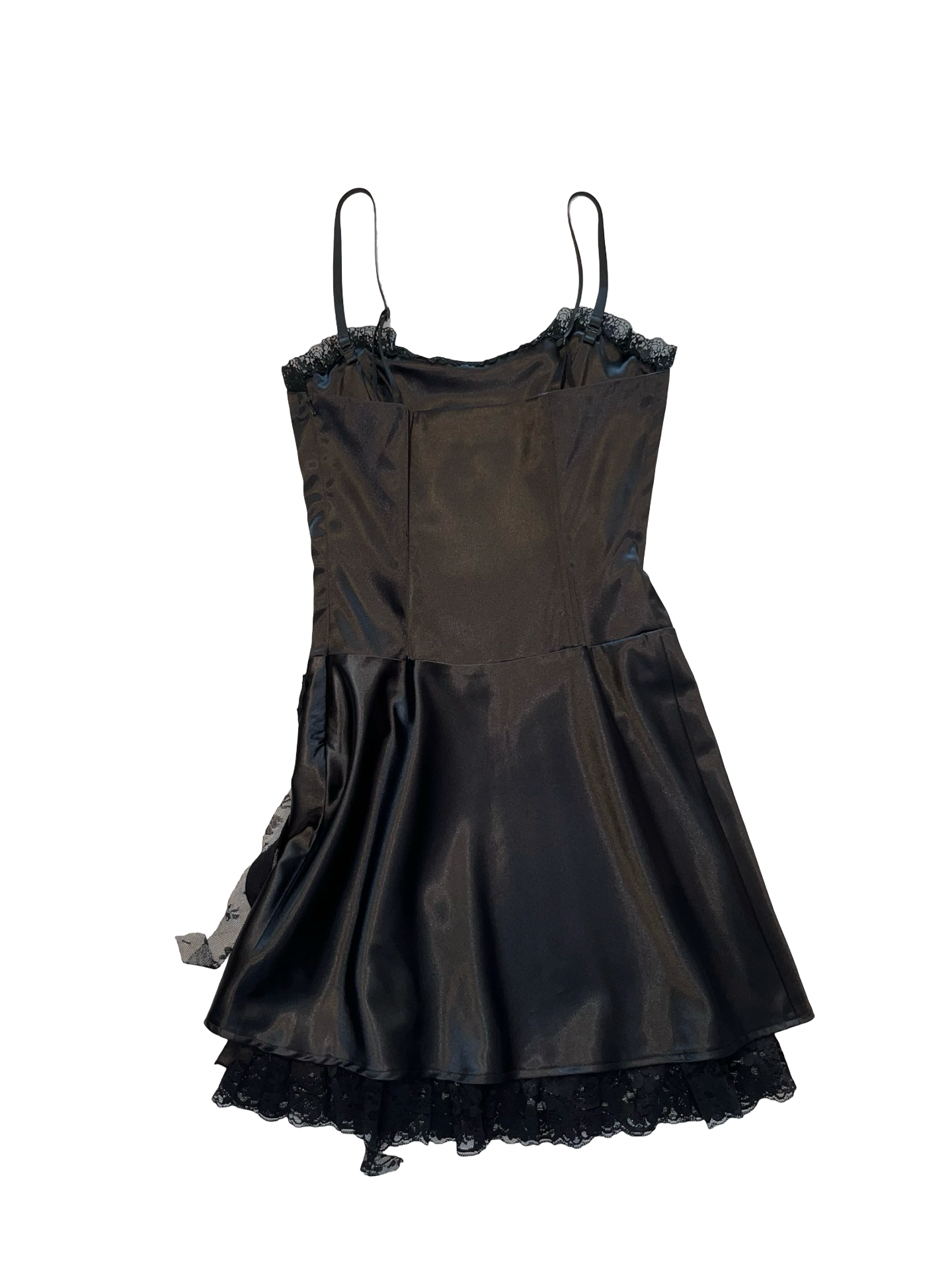 LOOK Black Satin Corset Style Mini Dress Goth Fairy uk8