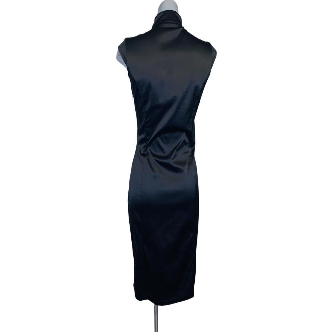 Jane Norman y2k black silk midi dress floral embroidery uk14