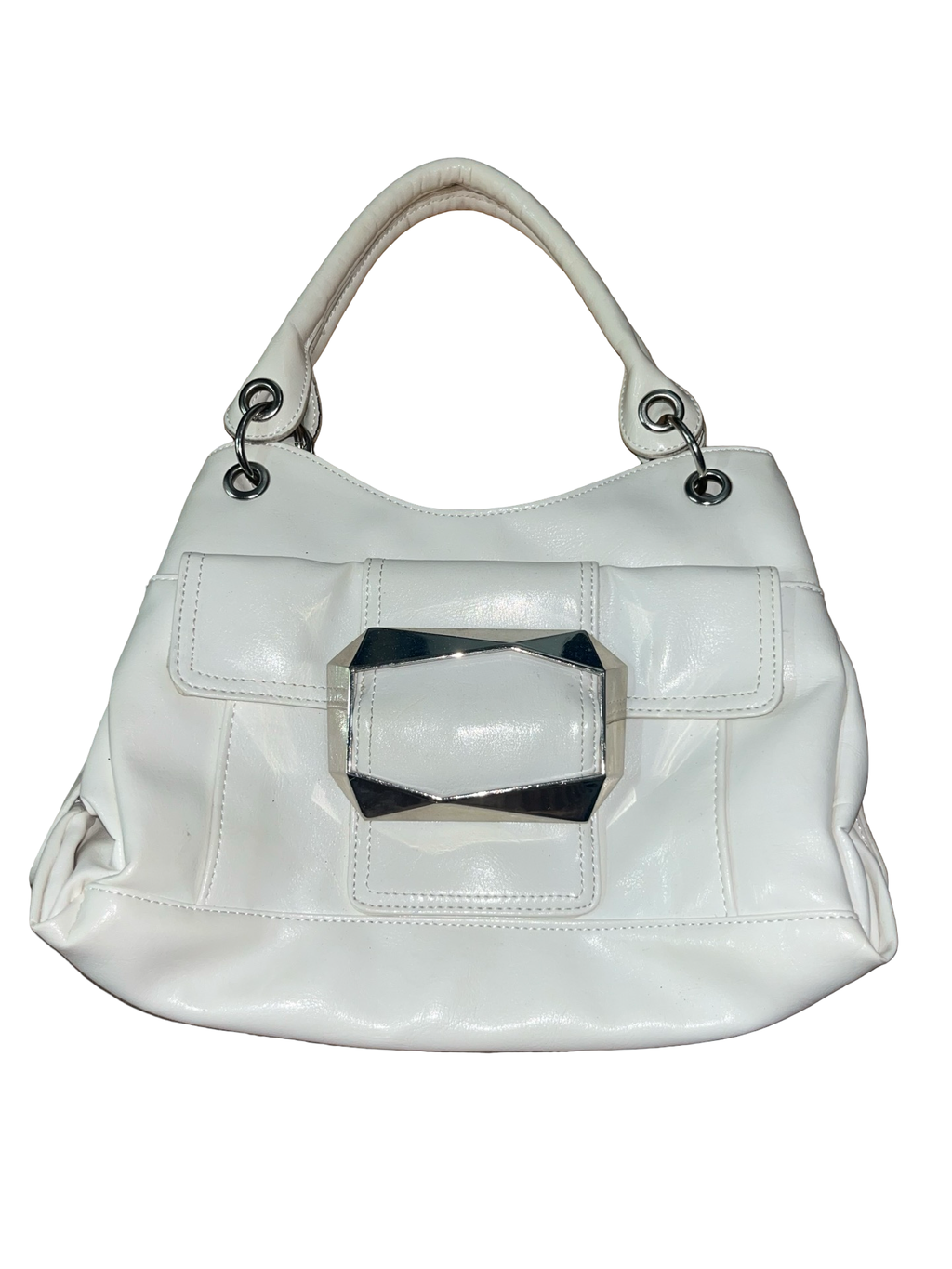 Next Y2K White Shoulder Bag Silver Buckle | Handbag 2000s