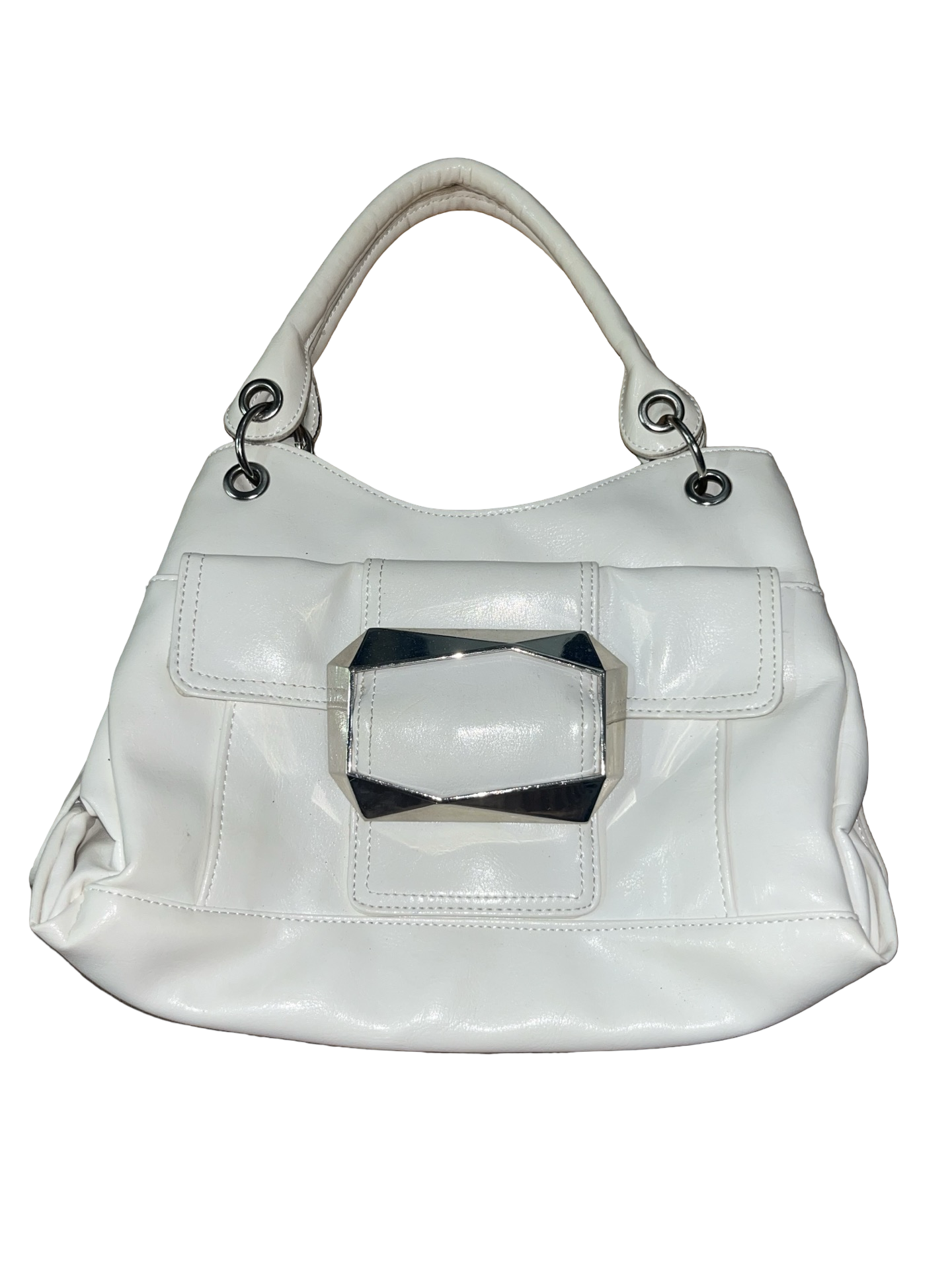 Next Y2K White Shoulder Bag Silver Buckle | Handbag 2000s