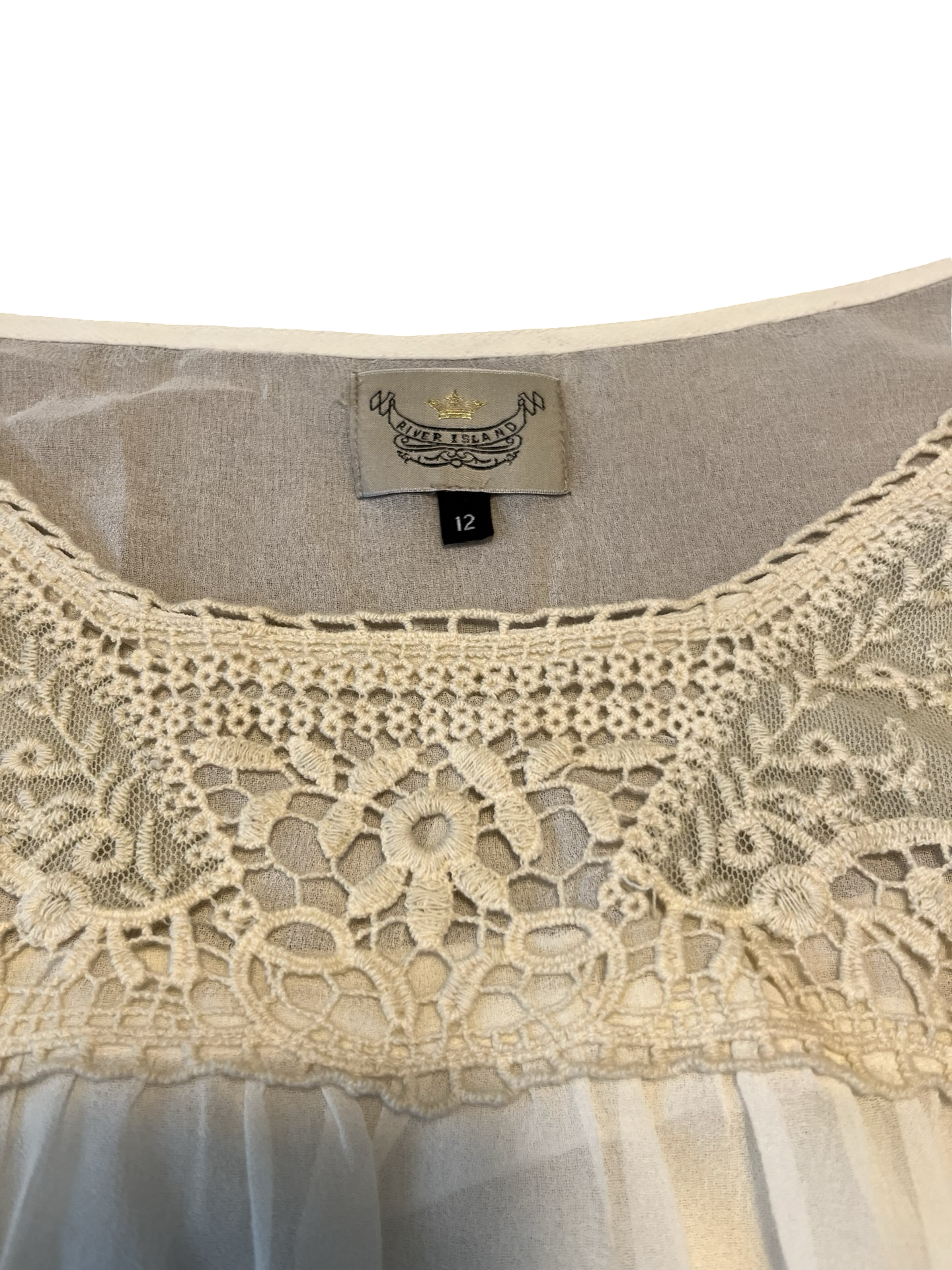 River Island Cream Chiffon Lace Blouse Size 12 | Boho Cottagecore
