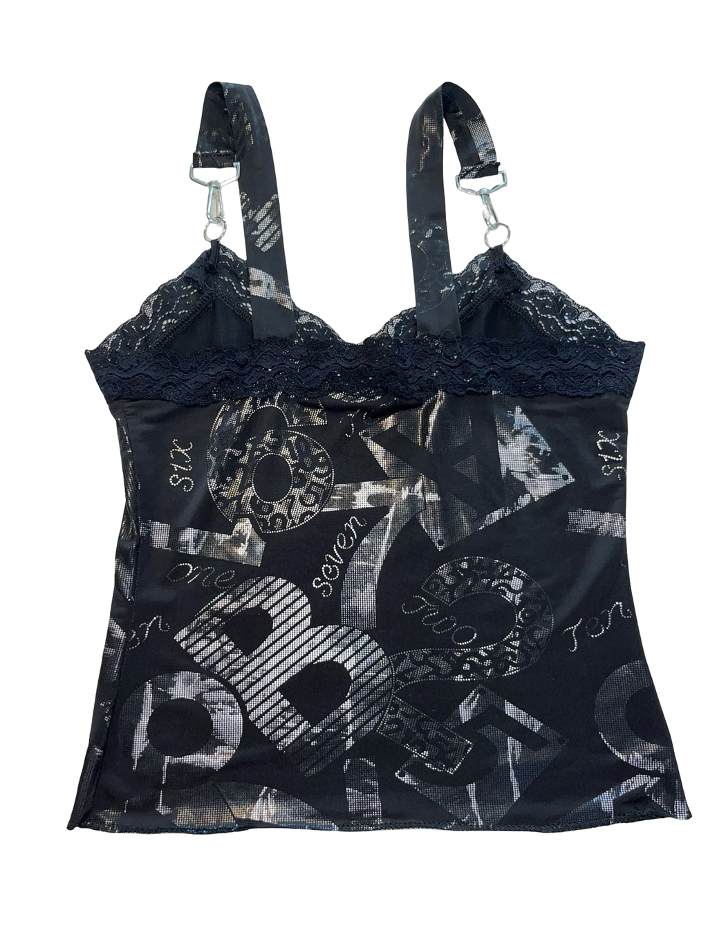 Y2K Morgan de Toi Graphic Lace Cami Top Black Paris Clubwear