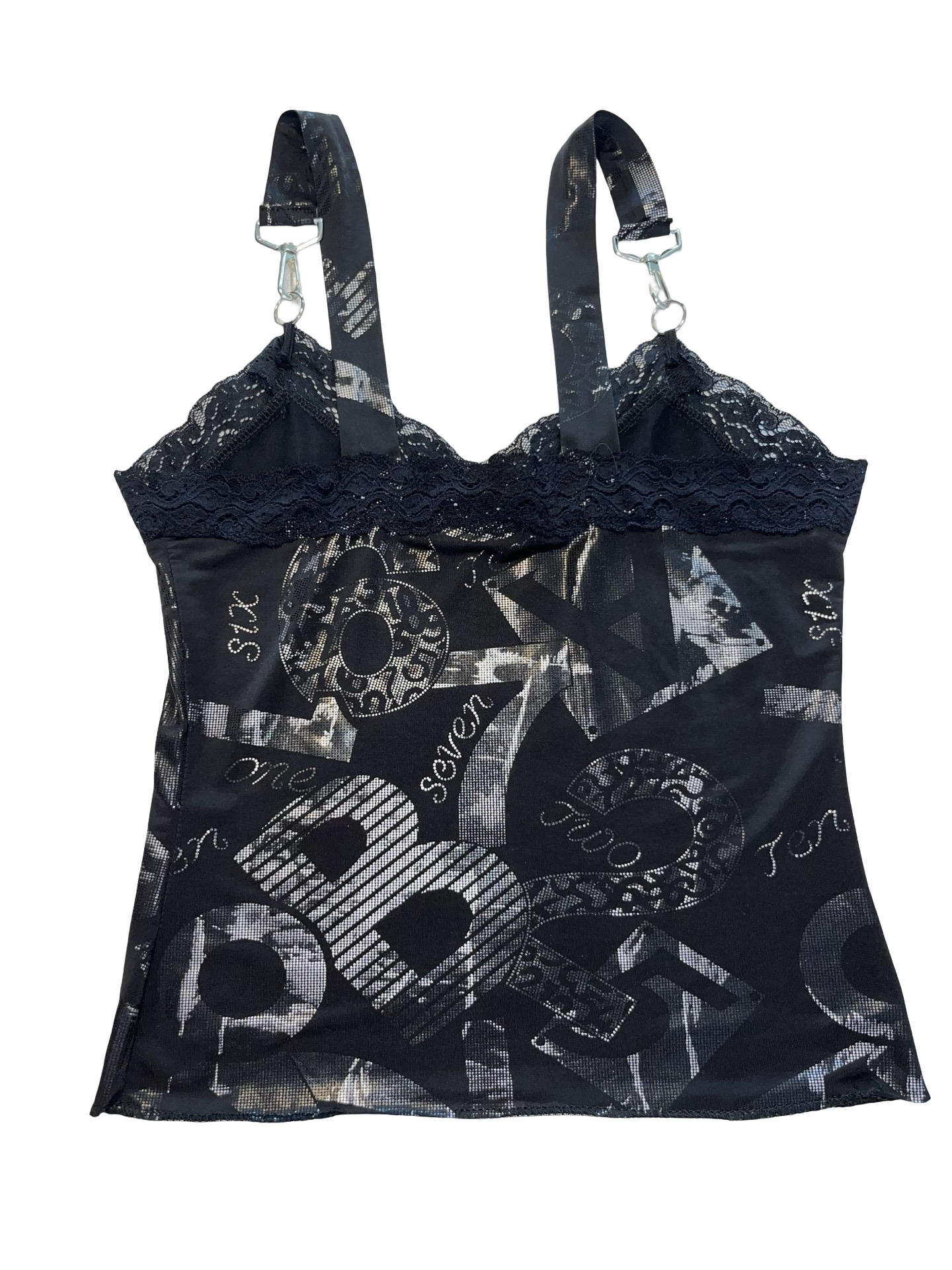 Y2K Morgan de Toi Graphic Lace Cami Top Black Paris Clubwear