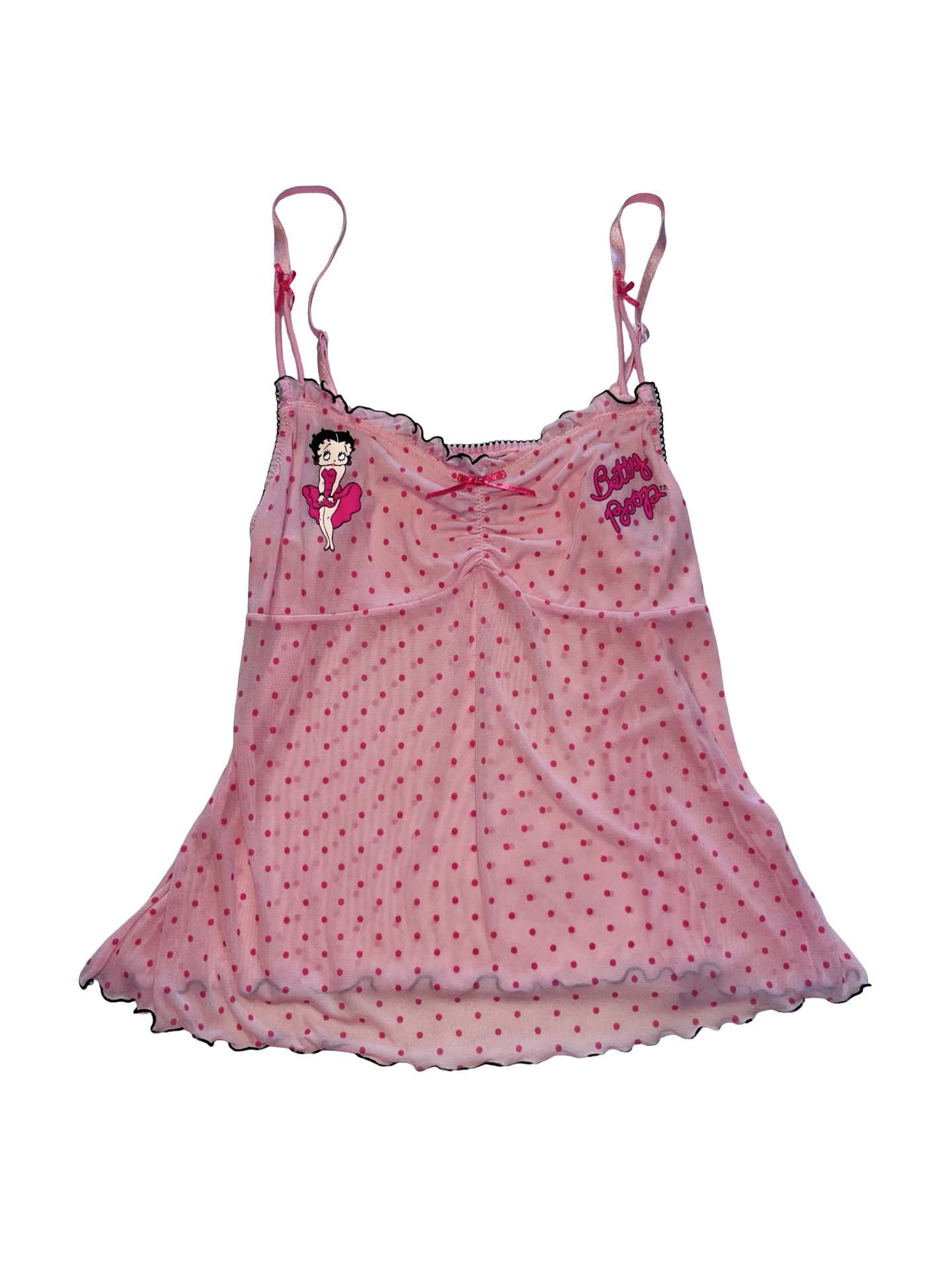 Y2K Betty Boop Pink Mesh Polka Dot Cami Top UK 14