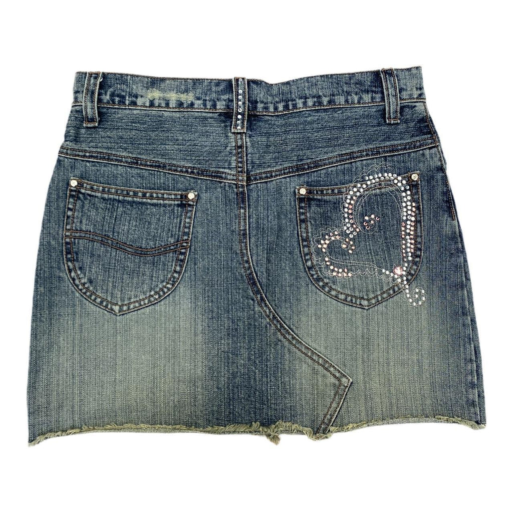 Blue diamanté distressed y2k denim mini skirt uk 10