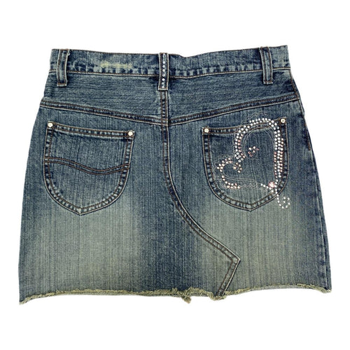 Blue diamanté distressed y2k denim mini skirt uk 10