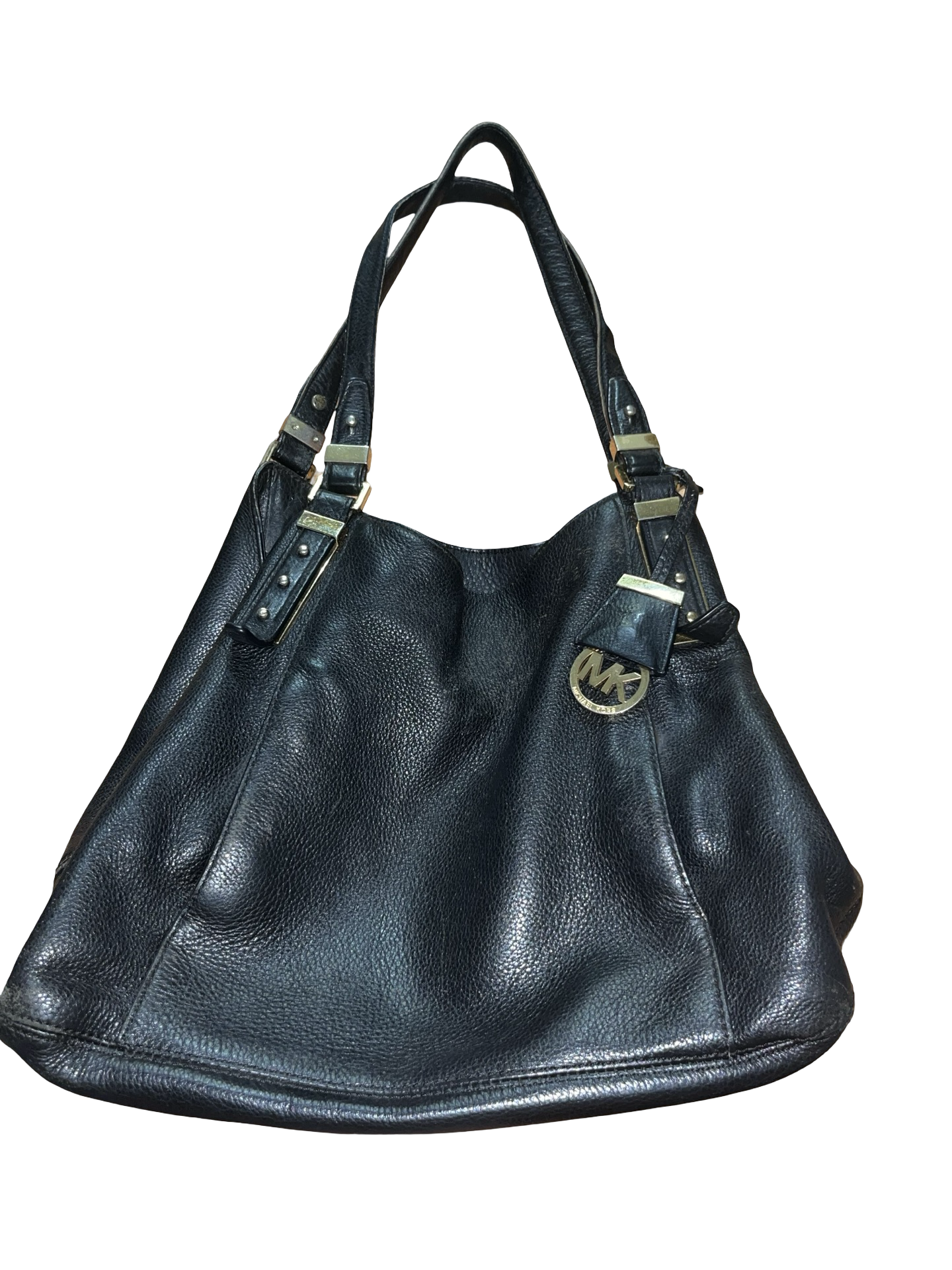 Michael Kors Black Leather Shoulder Bag | Gold MK Charm