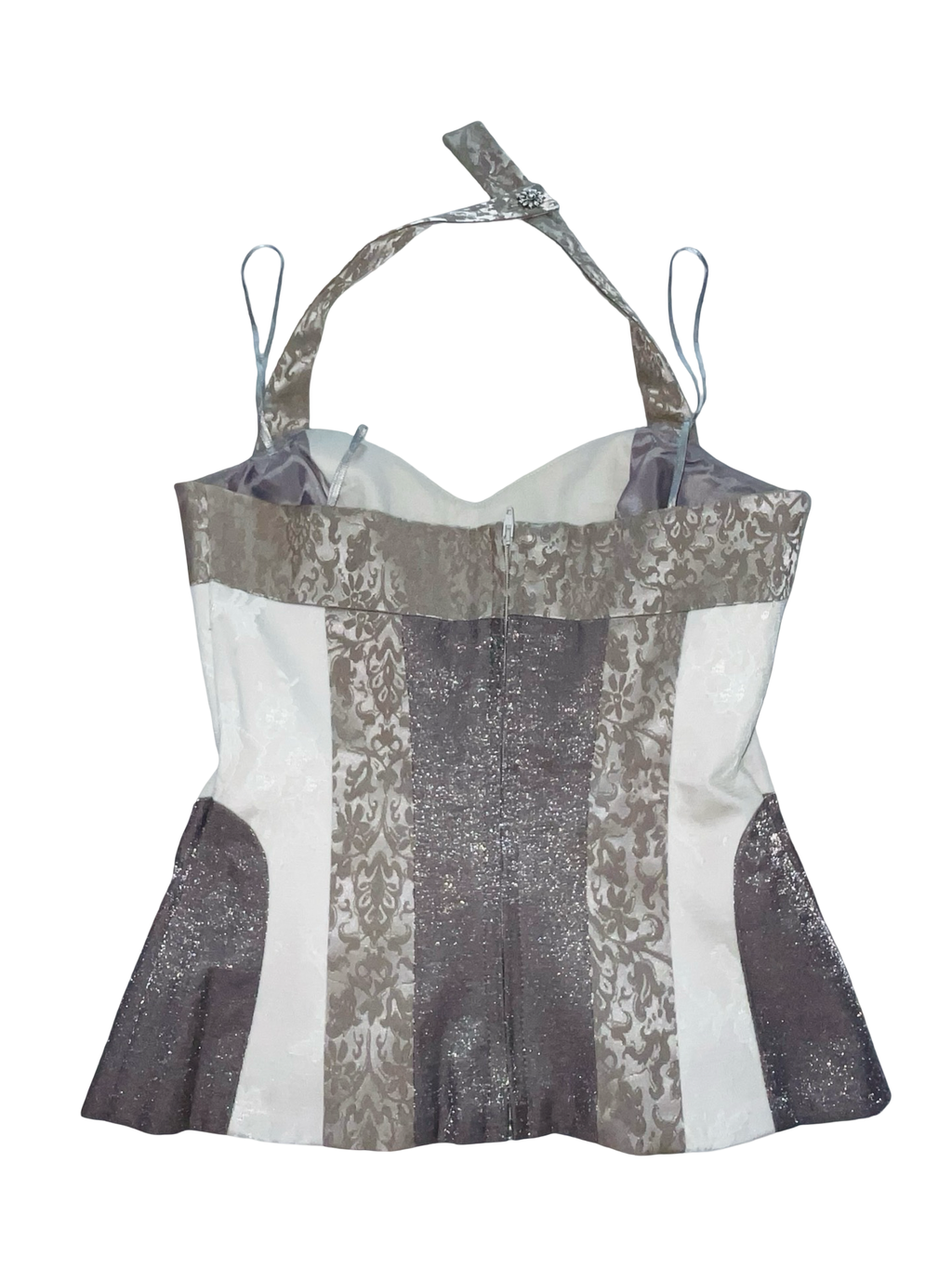 Y2K Next Woman Silver Brocade Halterneck Top UK 8
