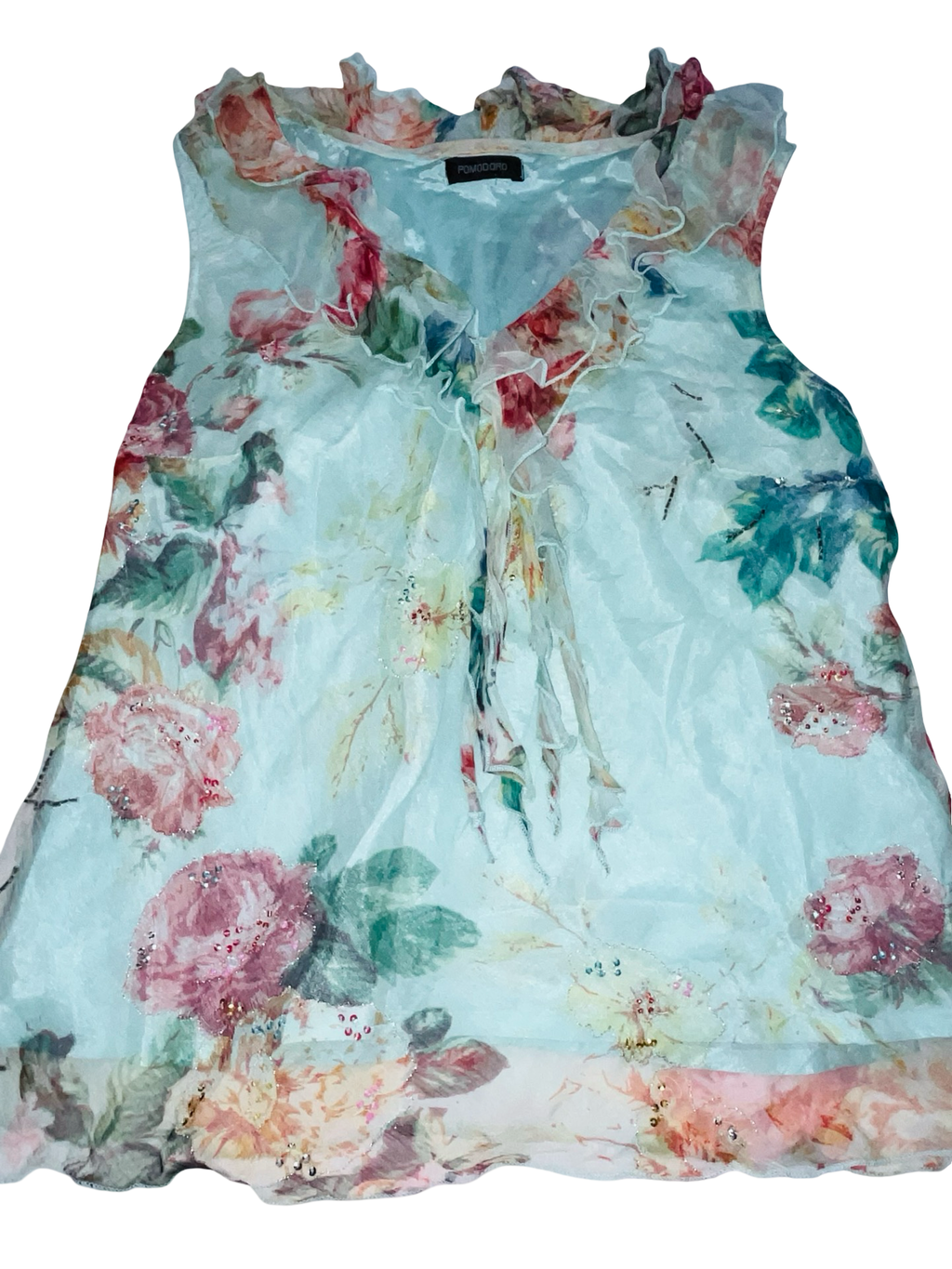 Y2K Pomodoro Floral Chiffon Ruffle Blouse Fairy Boho Top ukM