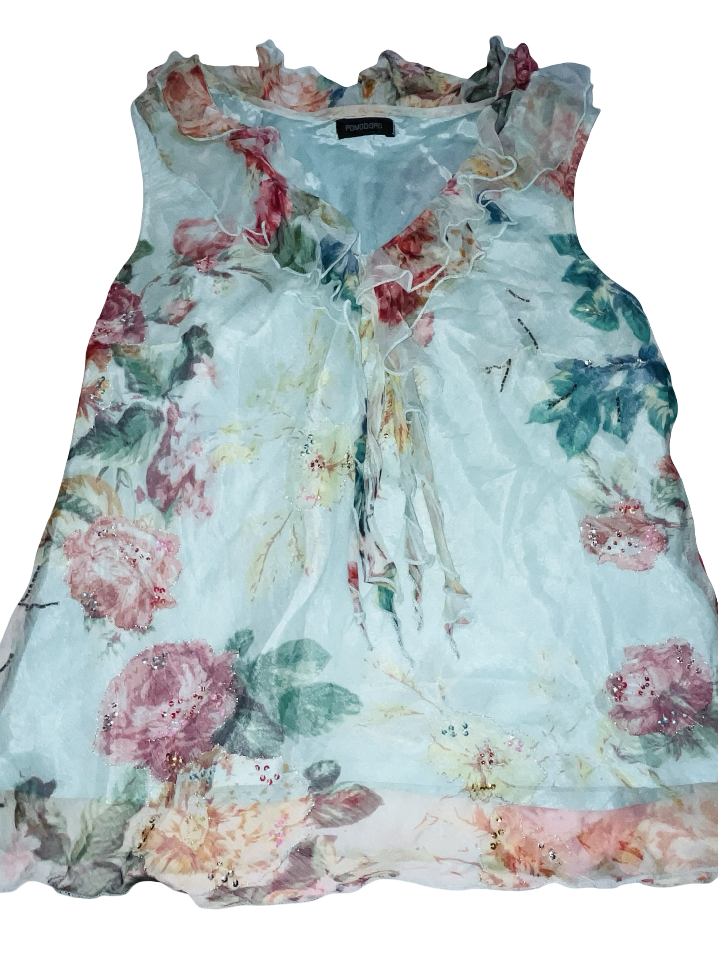 Y2K Pomodoro Floral Chiffon Ruffle Blouse Fairy Boho Top ukM
