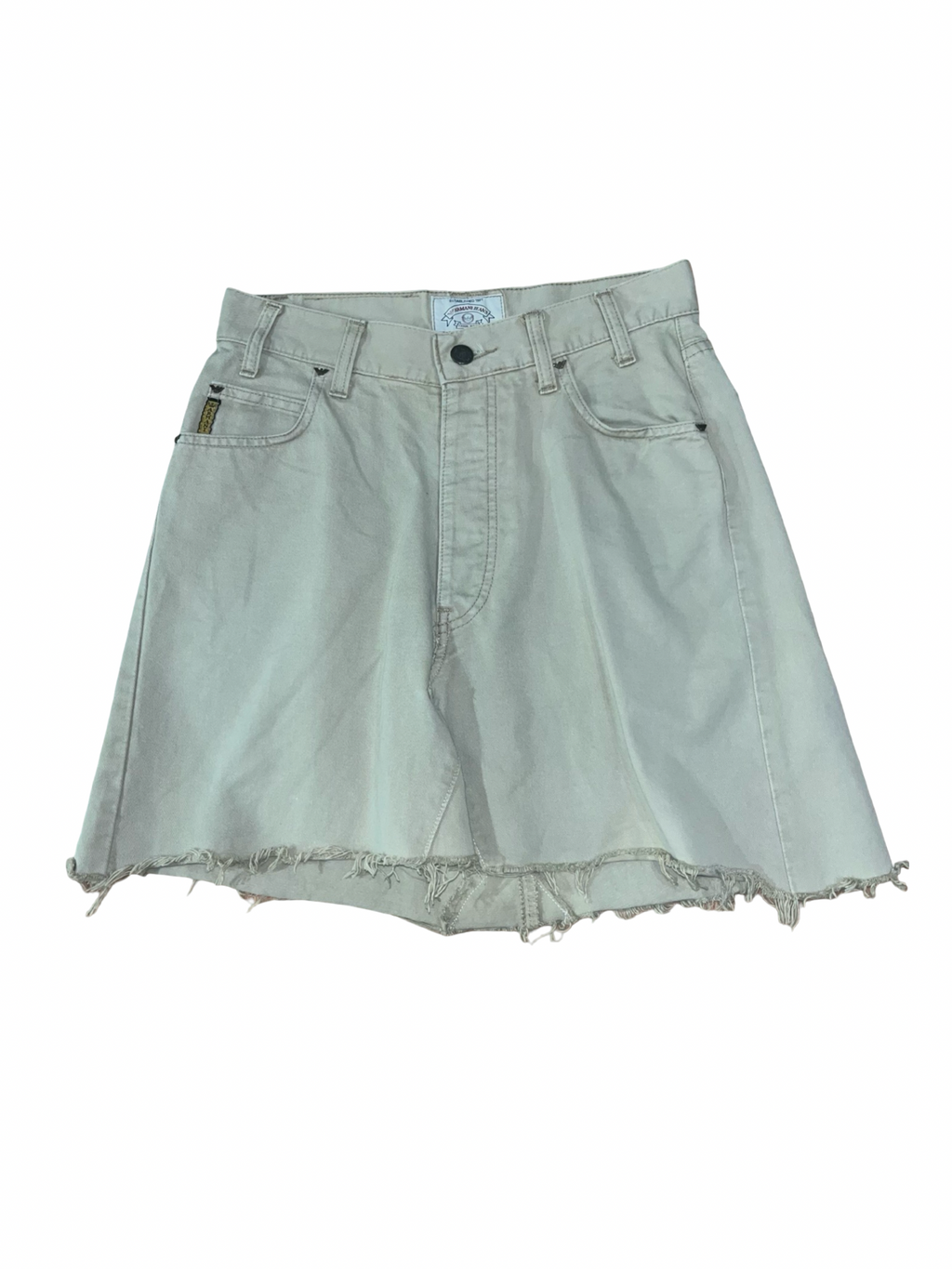 Y2K Armani Jeans Beige Denim Raw Hem Mini Skirt ukS