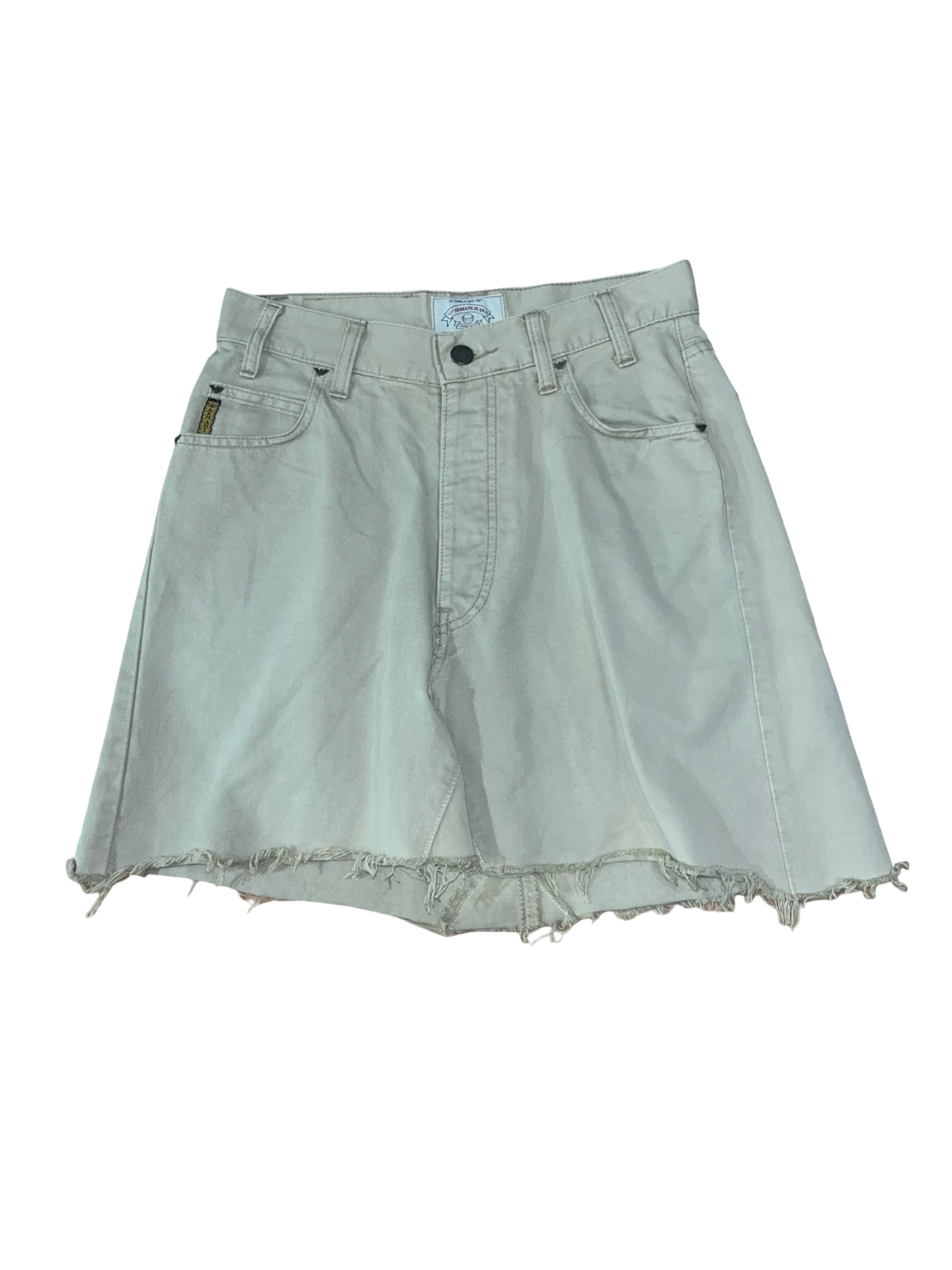 Y2K Armani Jeans Beige Denim Raw Hem Mini Skirt ukS