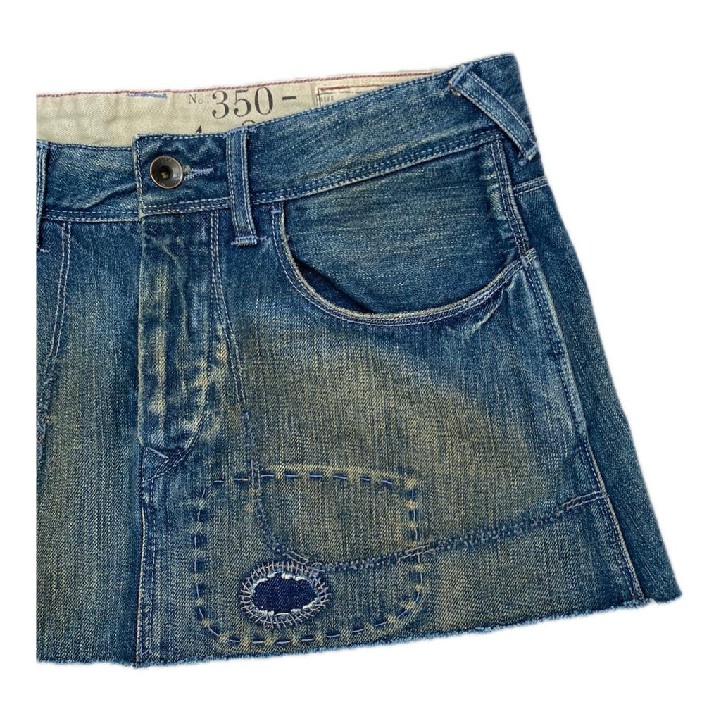 Blue denim mini skirt embroidered distressed ukS