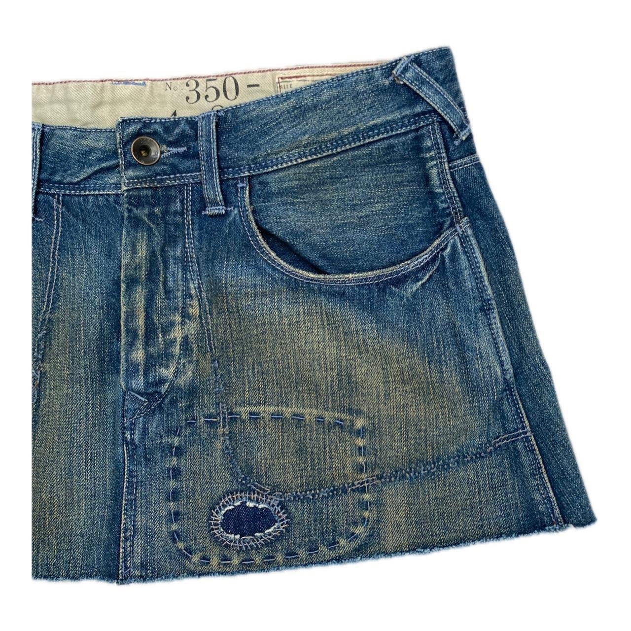Blue denim mini skirt embroidered distressed ukS