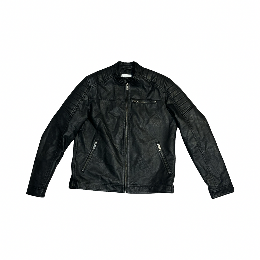 Jack jones black leather moto jacket ukXL