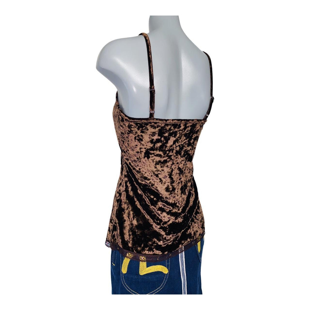 Brown velvet lace cami top with beaded details uk 12