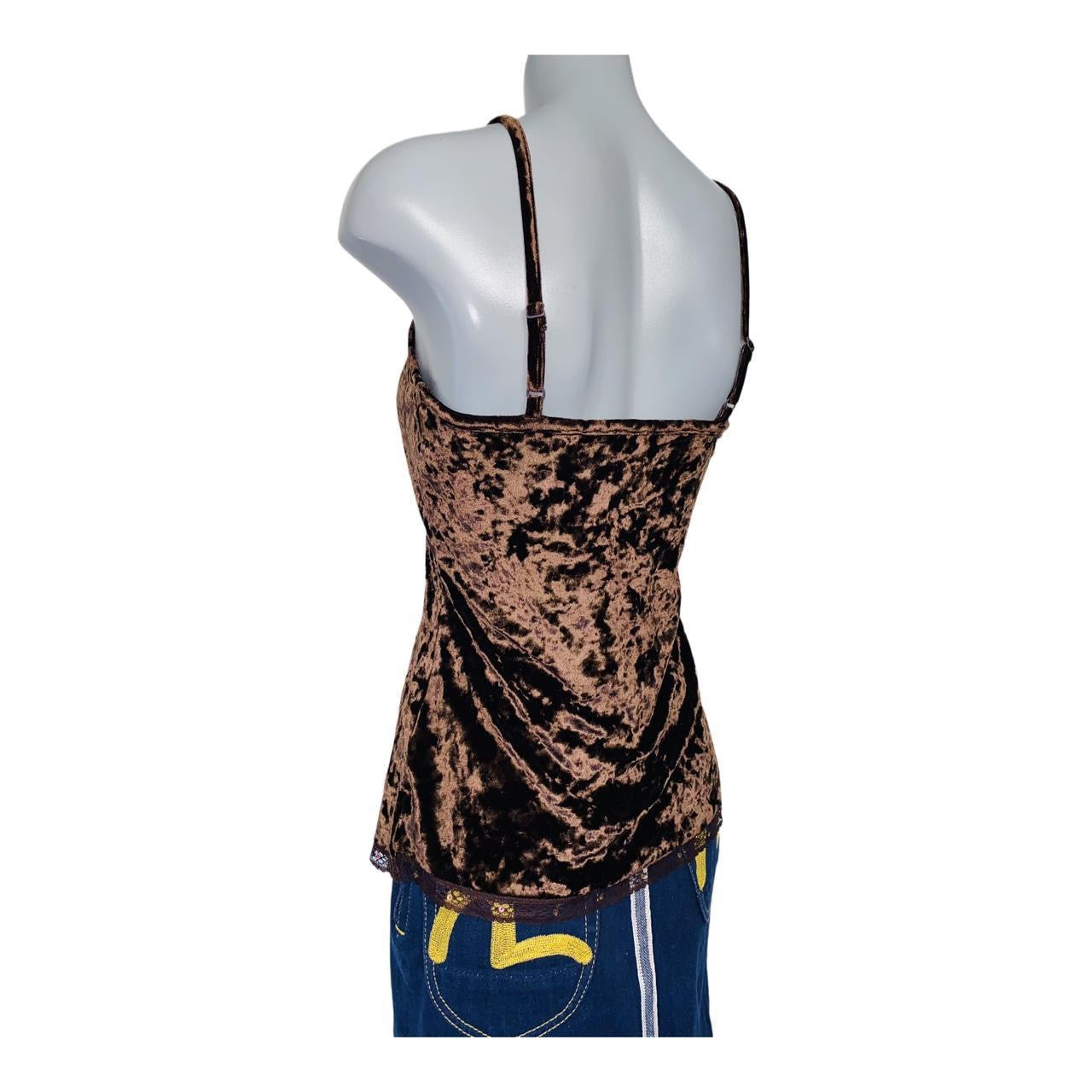 Brown velvet lace cami top with beaded details uk 12