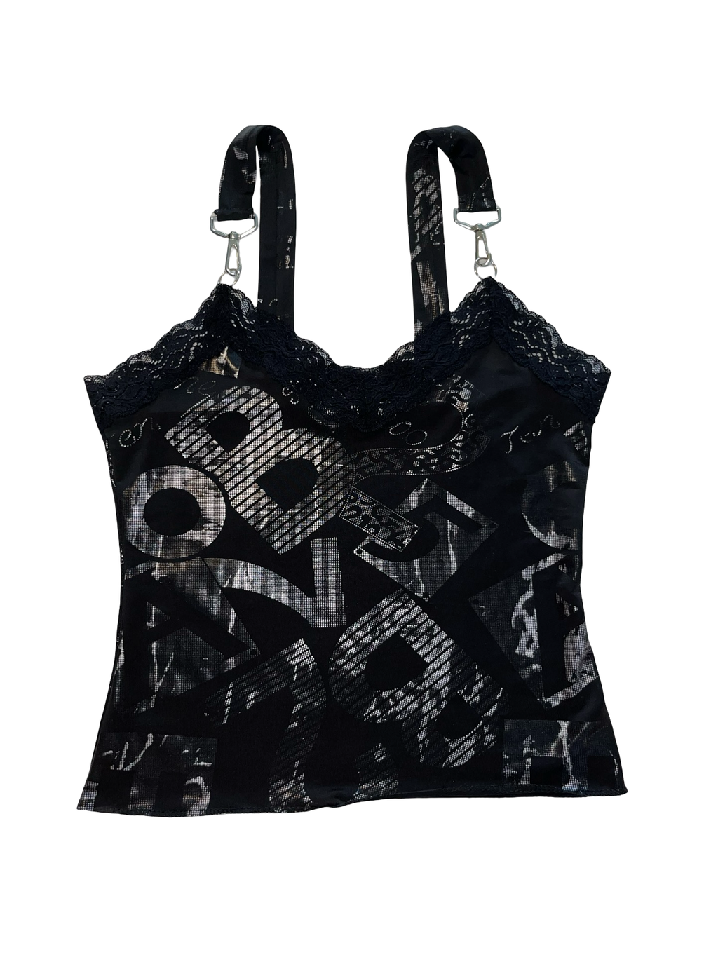 Y2K Morgan de Toi Graphic Lace Cami Top Black Paris Clubwear