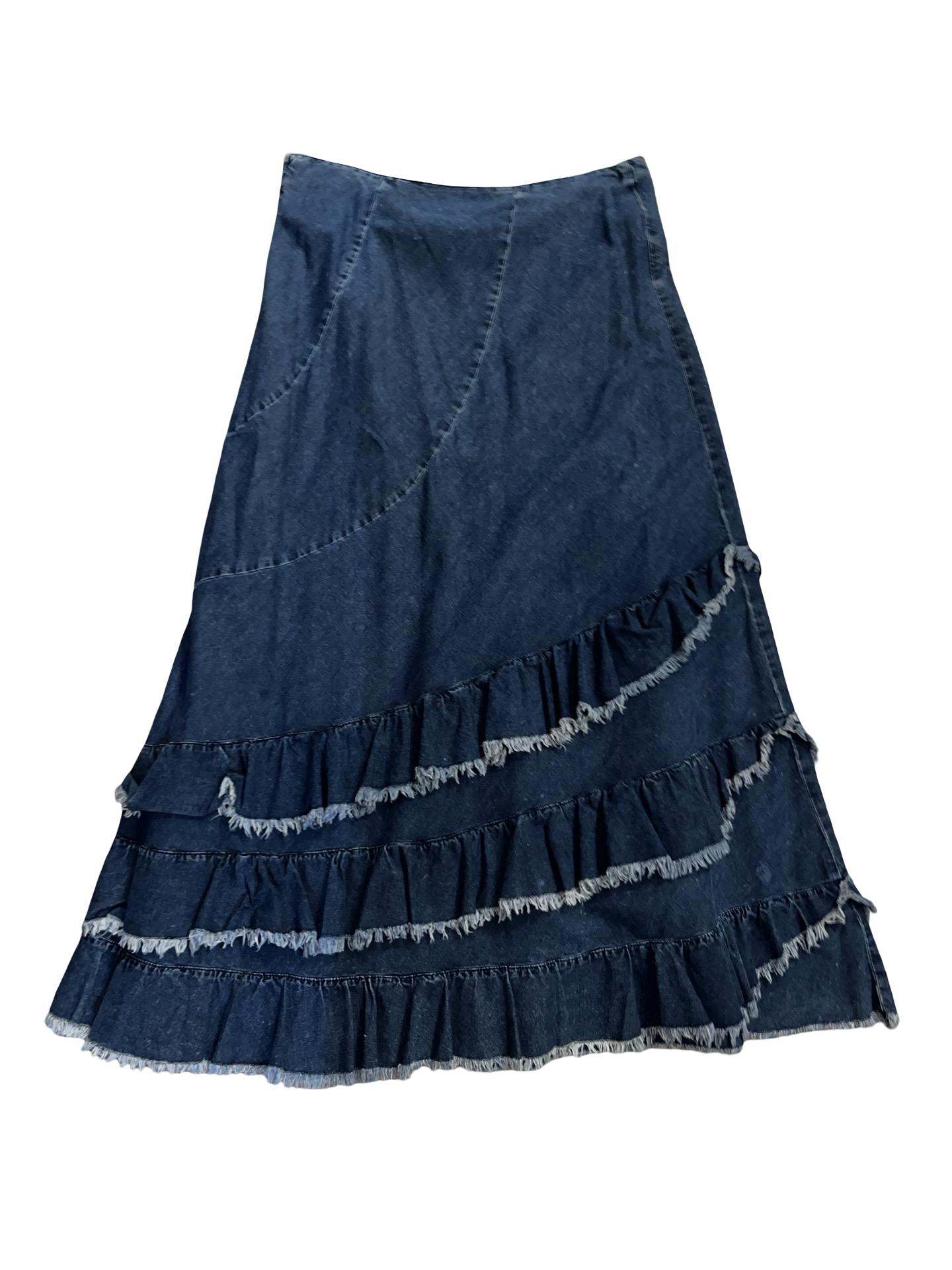 Y2K Per Una Dark Wash Denim Ruffle Midi Skirt | uk14L