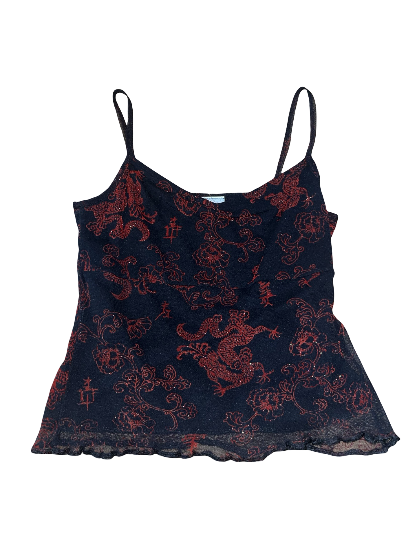 Y2K Blush Dragon Mesh Cami Top | Oriental Print UkS
