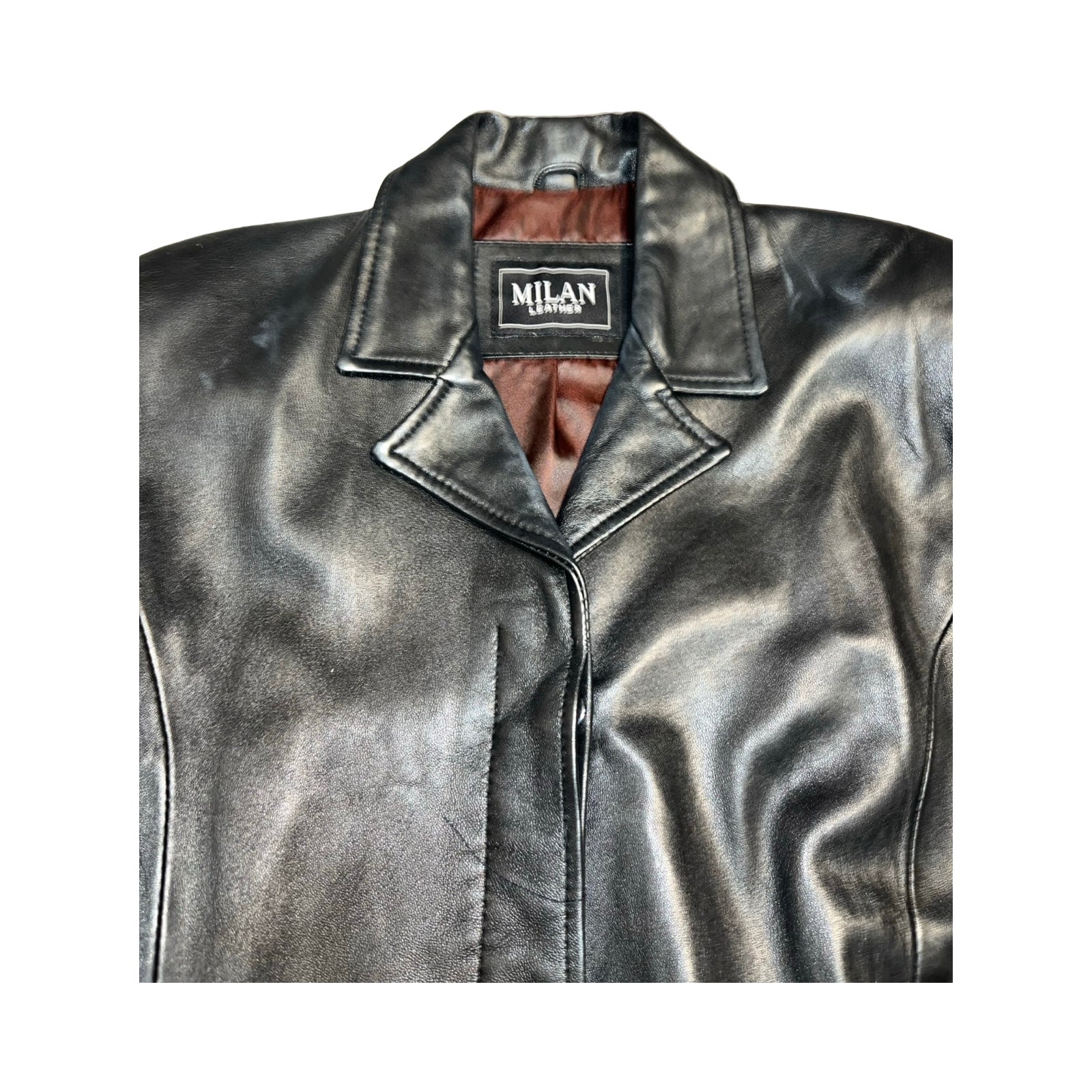 Milan black leather vintage trench coat uk20