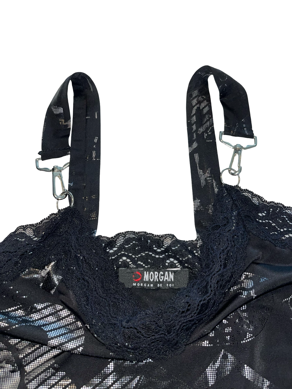 Y2K Morgan de Toi Graphic Lace Cami Top Black Paris Clubwear