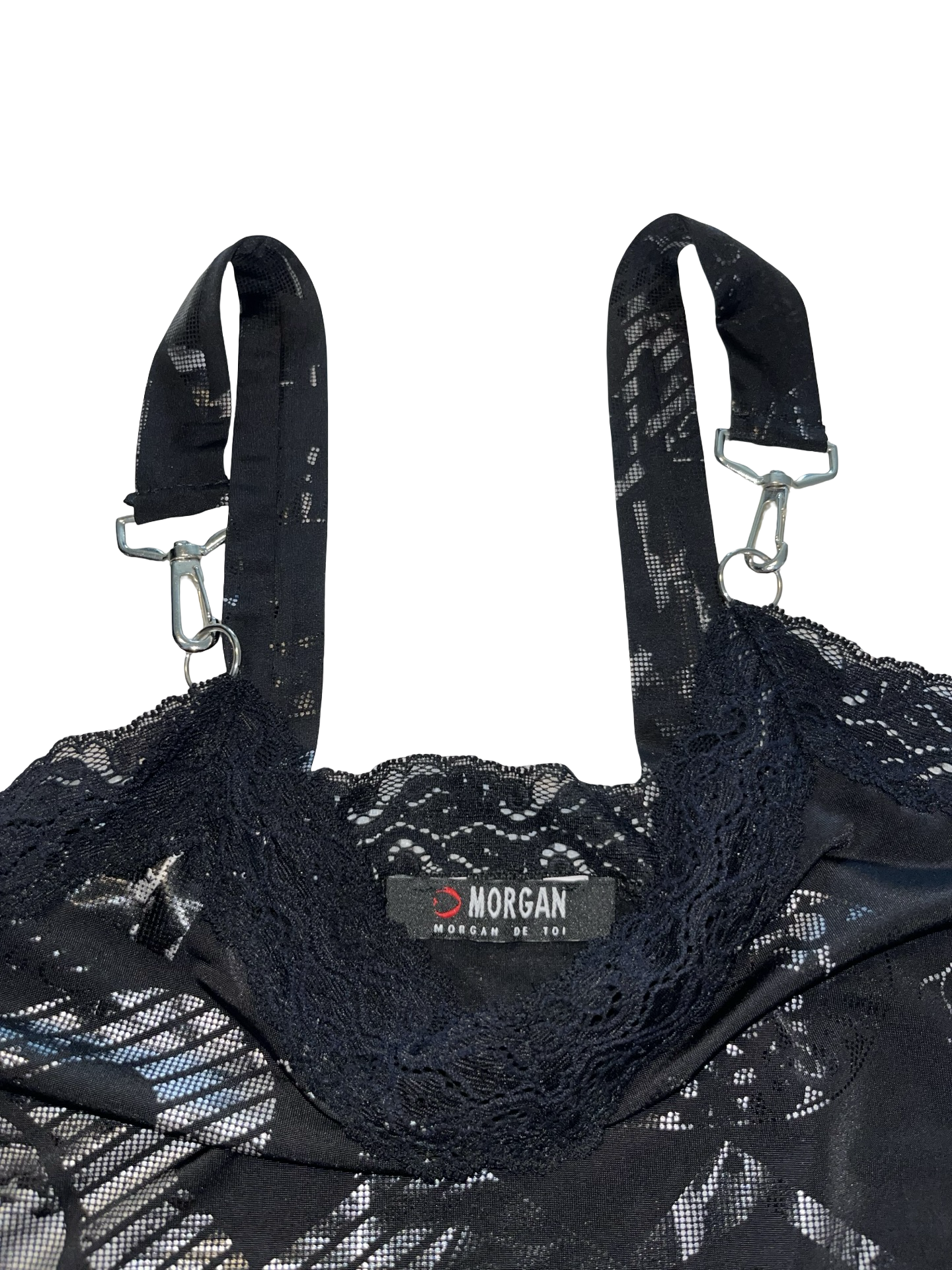 Y2K Morgan de Toi Graphic Lace Cami Top Black Paris Clubwear