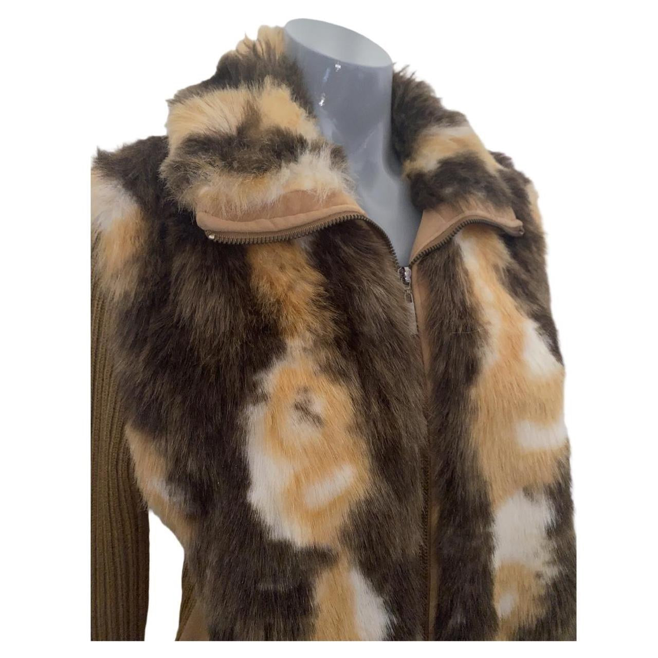 Brown mix Jmlong y2k faux fur zip-up sweater ukXL