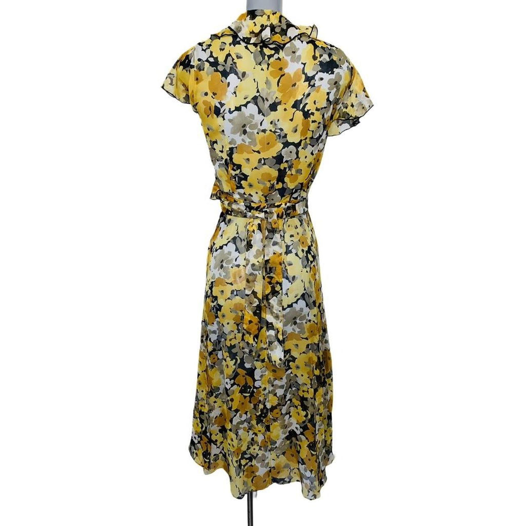 Yellow/ black floral print midi wrap dress by planet uk12
