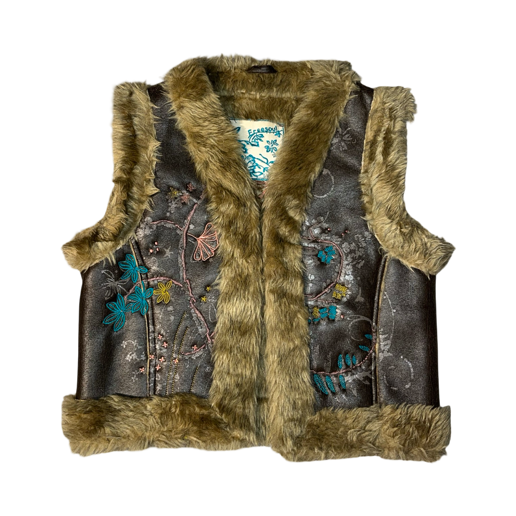 Free soul y2k core Afghan fur embroidered waist coat ukM