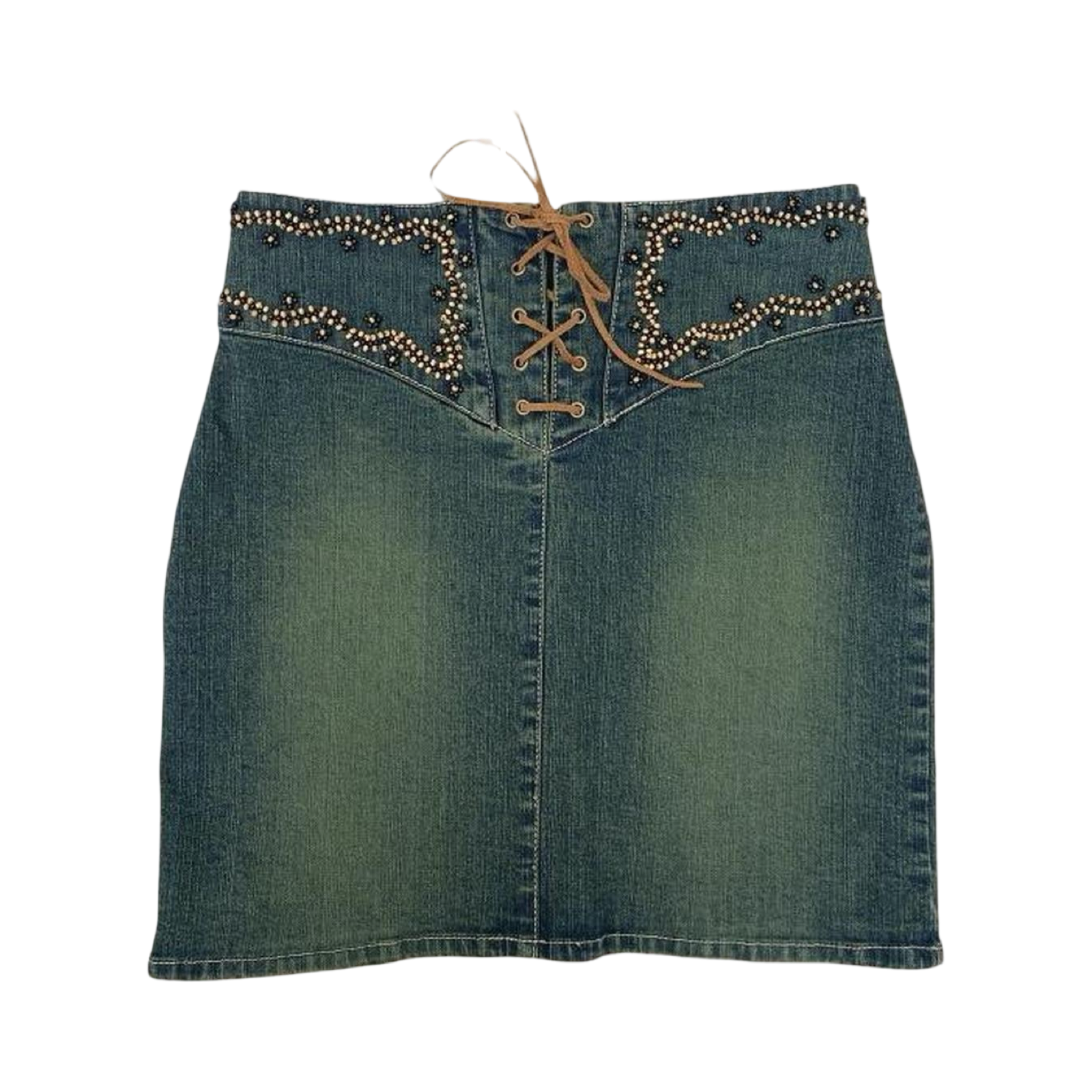 Embellished beaded distressed denim mini skirt boho ukS