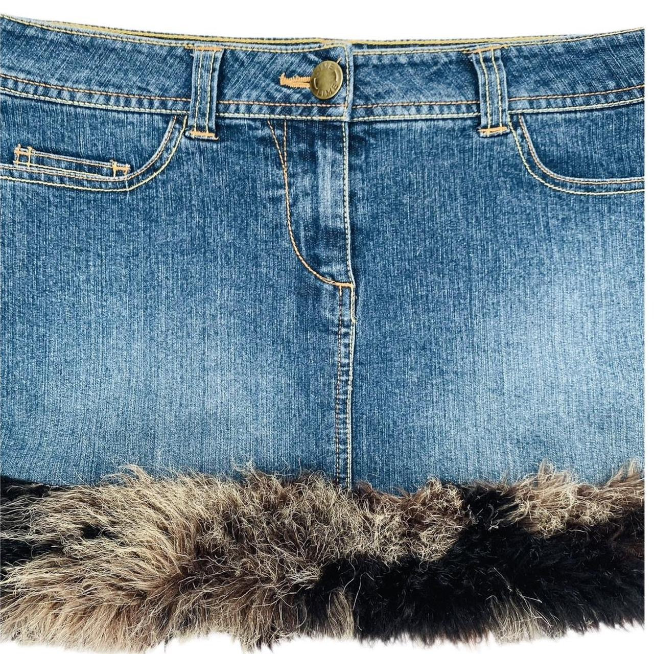 Lime Mini 2000’s denim skirt with y2k faux fur trim re work uk10