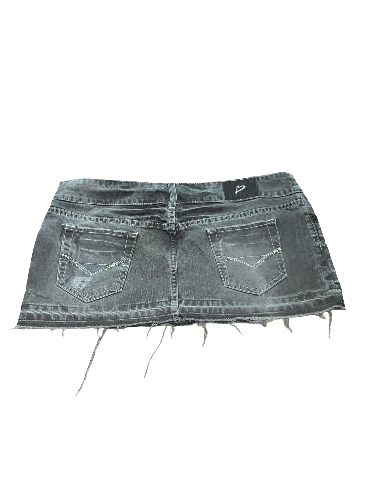 Vintage Y2K River Island Brown Wash Rhinestone Denim Micro Mini Skirt Uk14