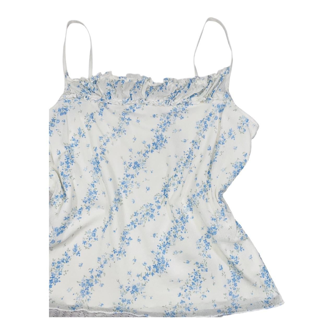 New Look white and blue y2k floral print mesh double lined uk14