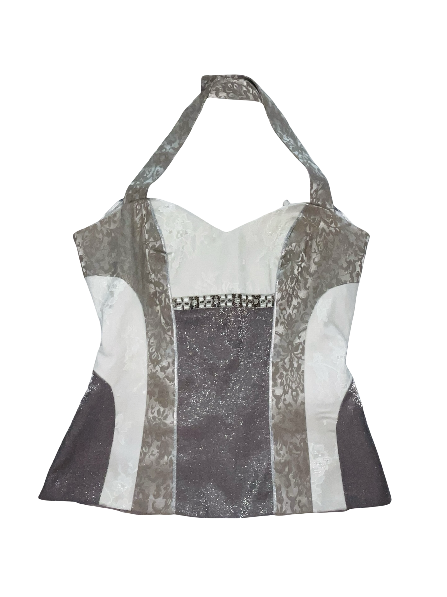 Y2K Next Woman Silver Brocade Halterneck Top UK 8