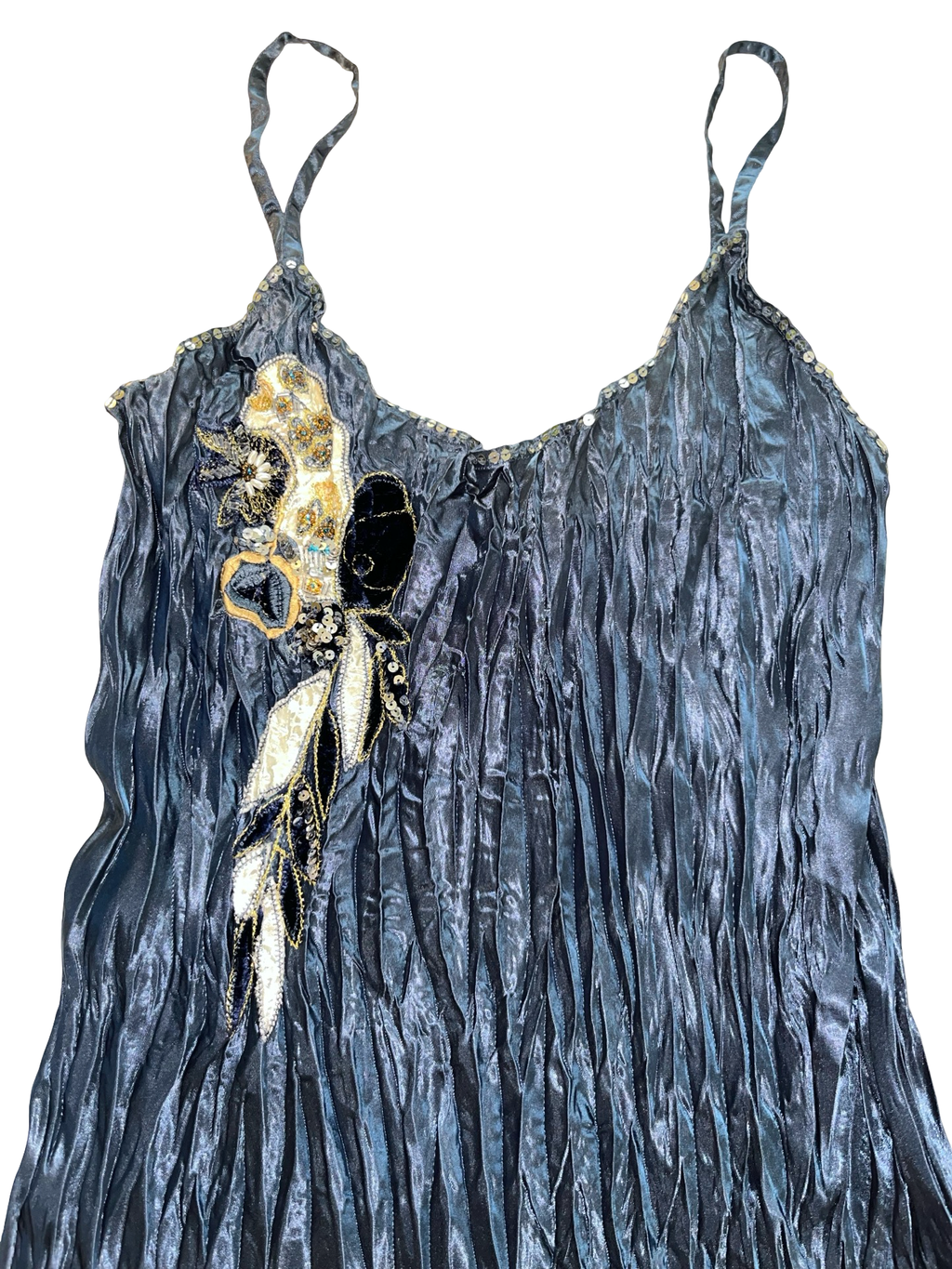 Papaya Navy Embellished Satin Cami Top UK M | Beaded Sequin Fairy