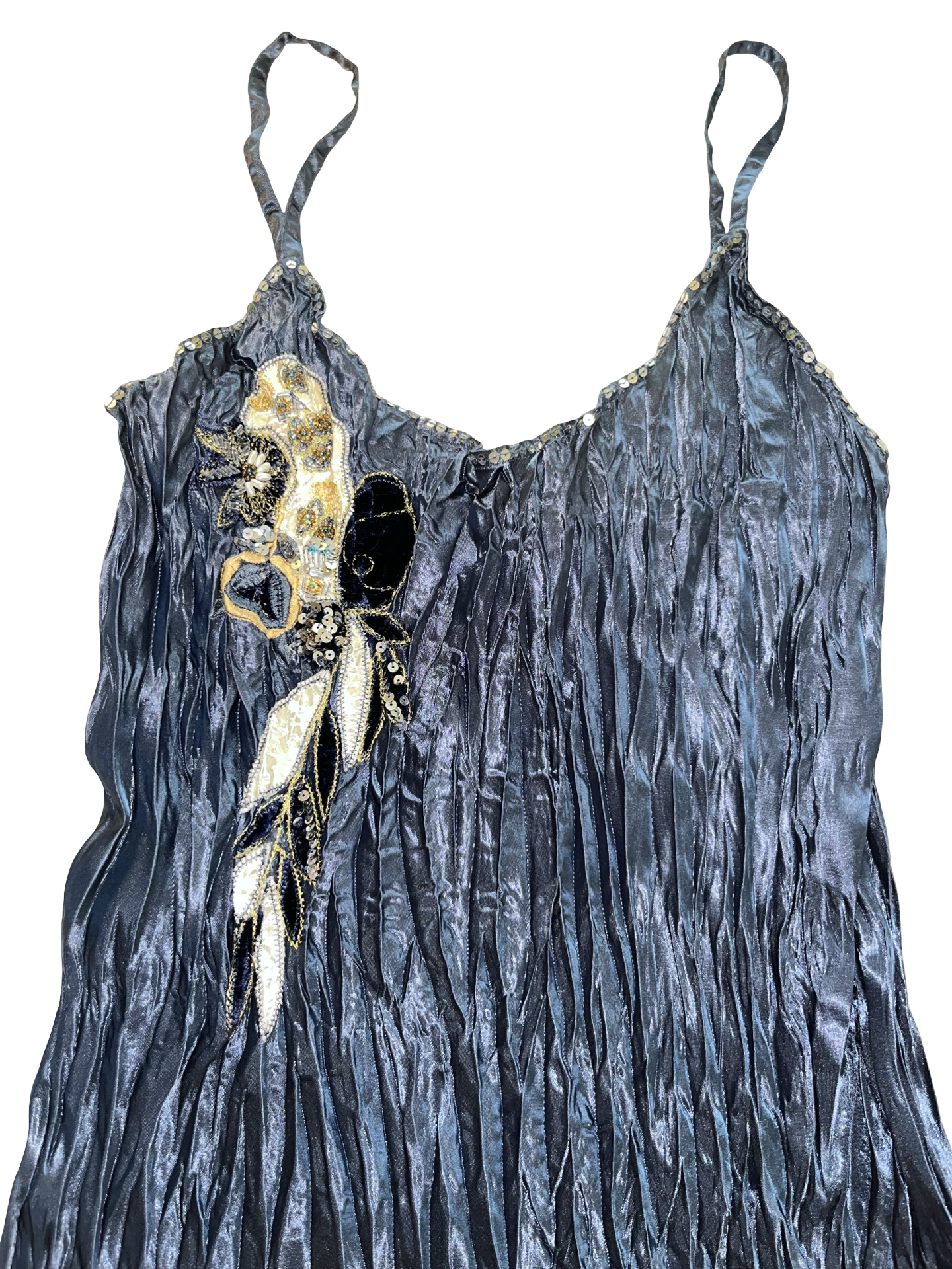 Papaya Navy Embellished Satin Cami Top UK M | Beaded Sequin Fairy