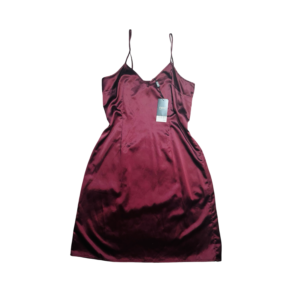 NEXT red wine satin chemise dress uk 10 NWT